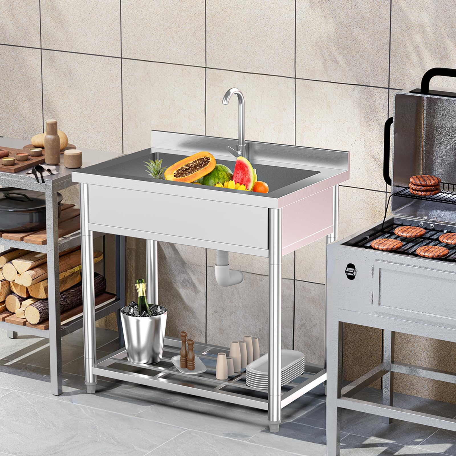 ROVSUN 35" x 22" One Bowl Stainless Steel Sink with Faucet