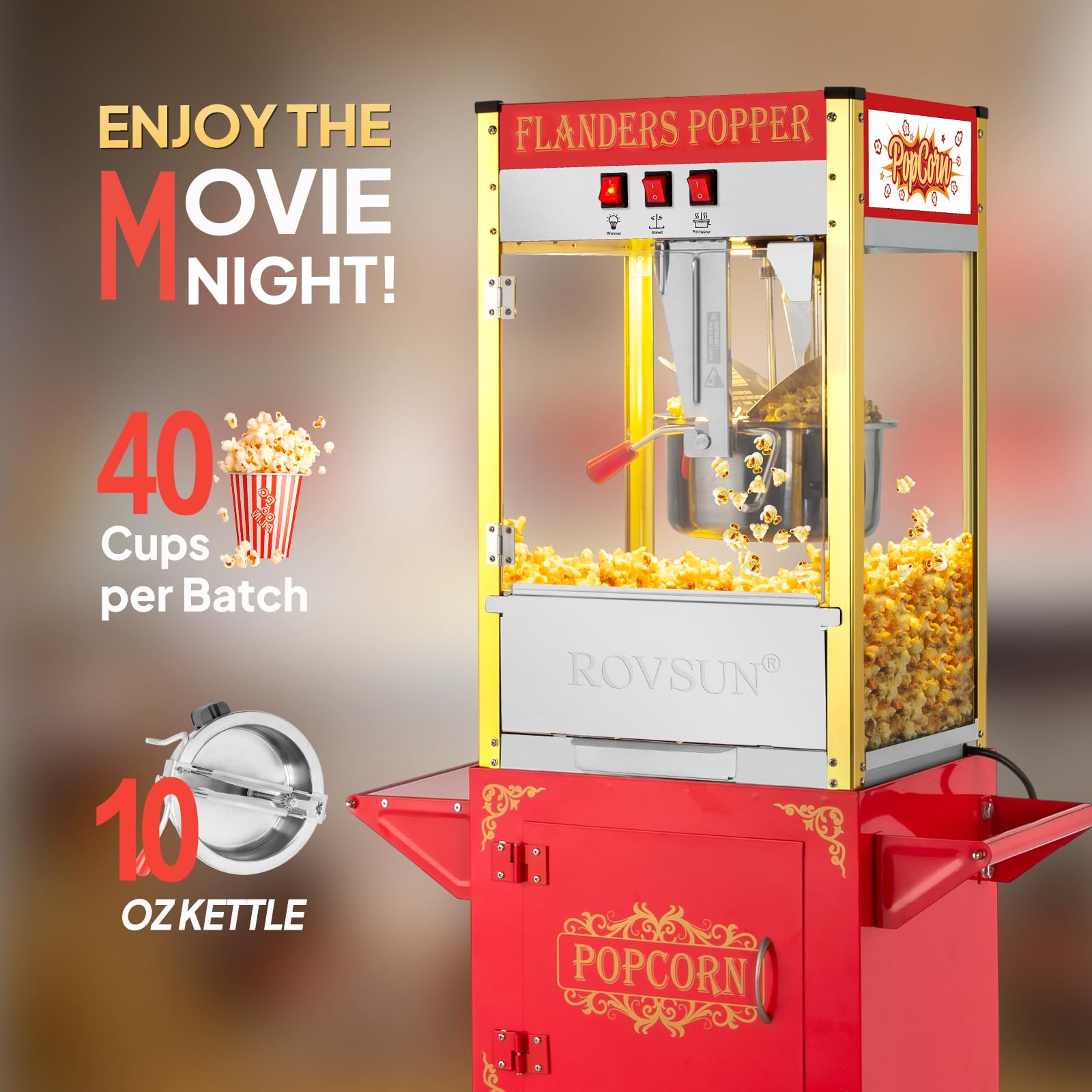 ROVSUN 10 oz Red Popcorn Machine with Cart