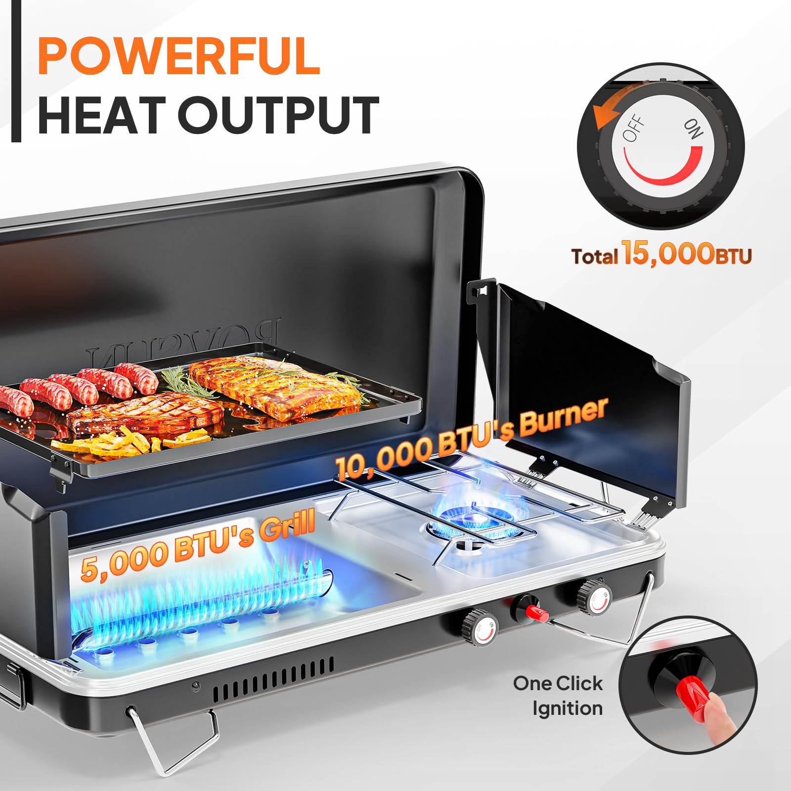 ROVSUN 1-Burner 2-in-1 Portable Camping Stove & Propane Griddle Black