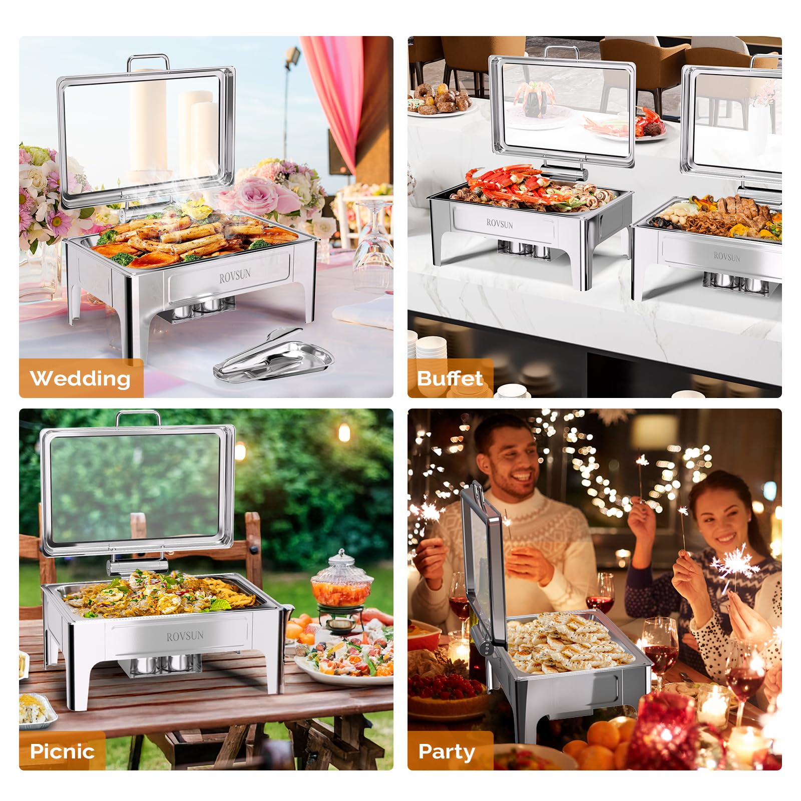 ROVSUN 9 QT Rectangle Silver Chafing Dish Set with Serving Tong