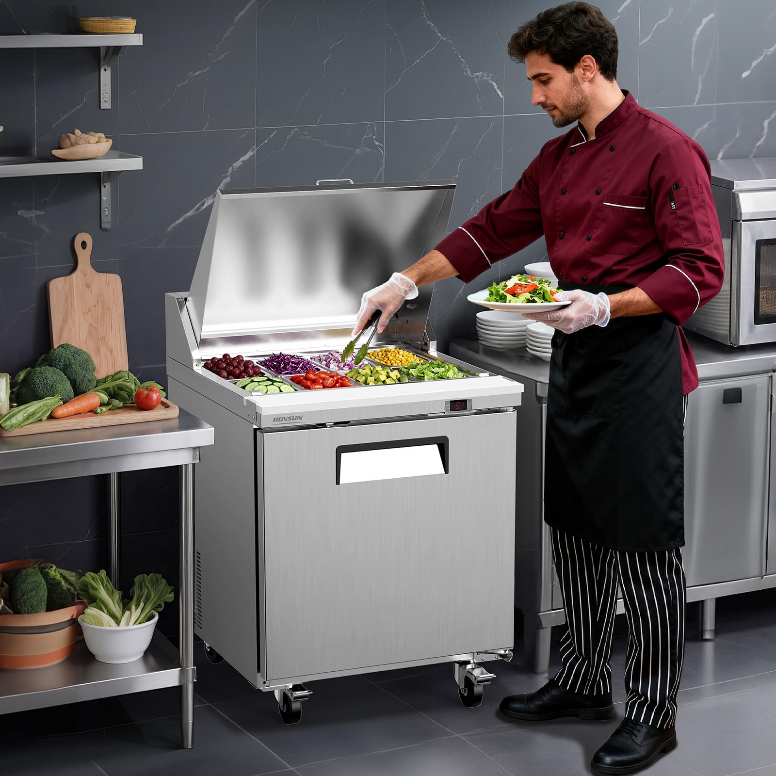 ROVSUN 29" 8-Pan Refrigerated Salad Sandwich Prep Table