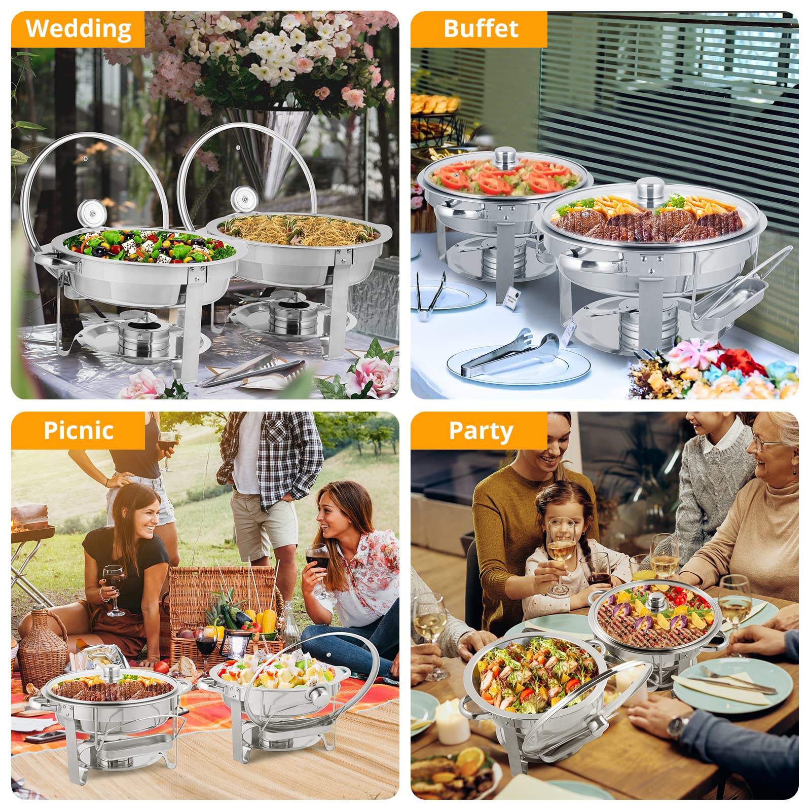ROVSUN 5 QT Round Silver Chafing Dish Set with Glass Lid & Lid Holder
