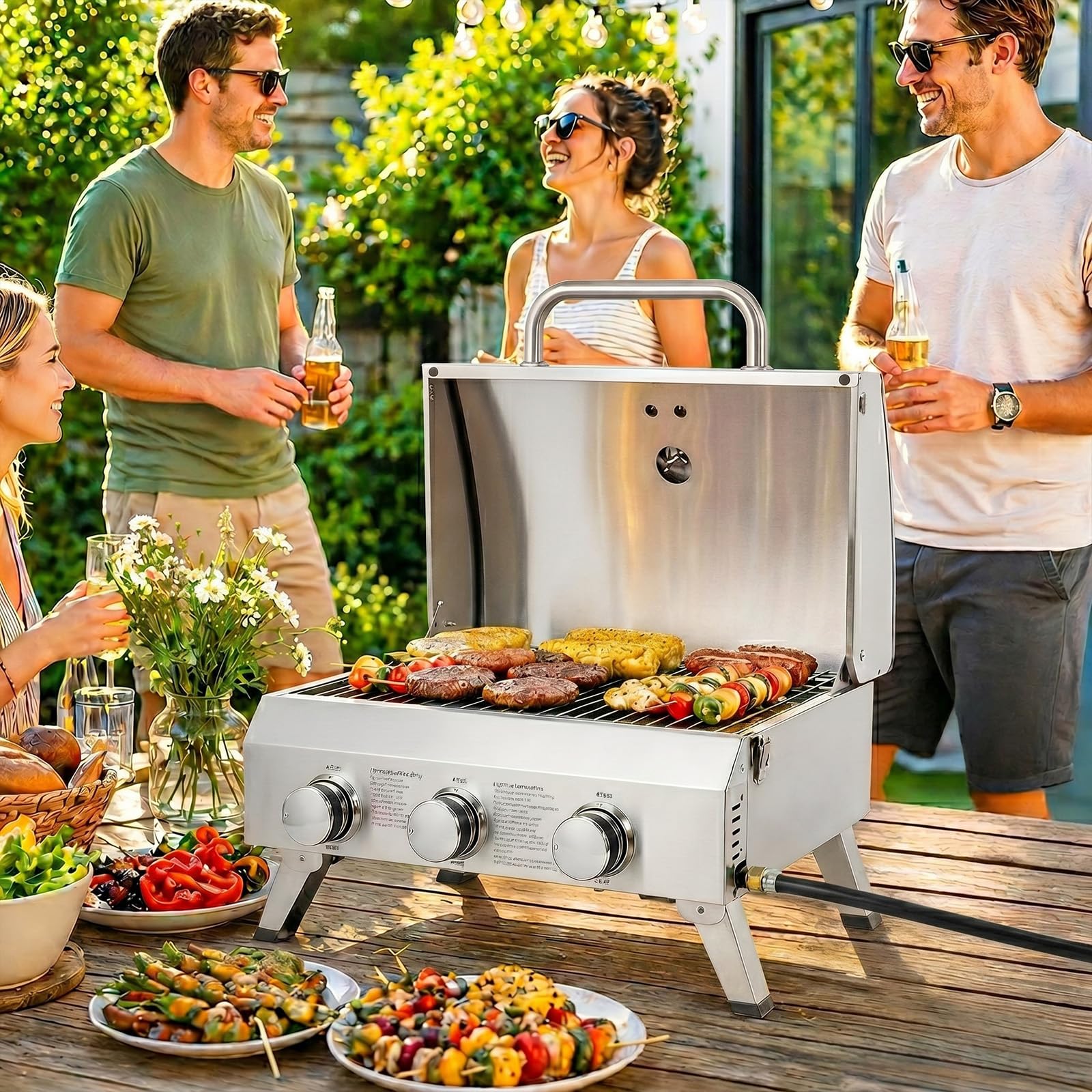 ROVSUN 3-Burner 30000 BTU Portable Propane Grill Tabletop with Igniter
