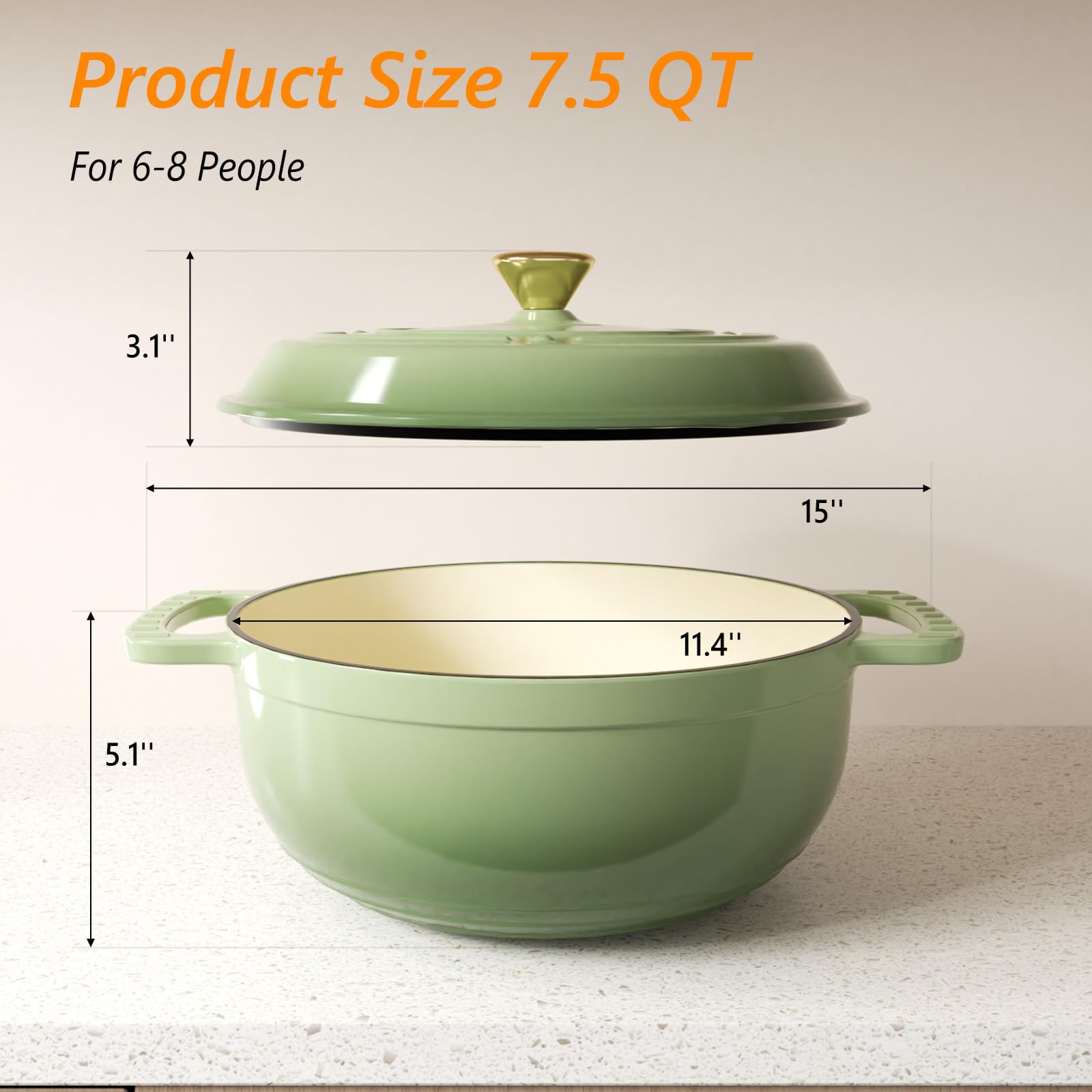 ROVSUN 7.5 QT Enameled Cast Iron Round Dutch Oven Sage Green
