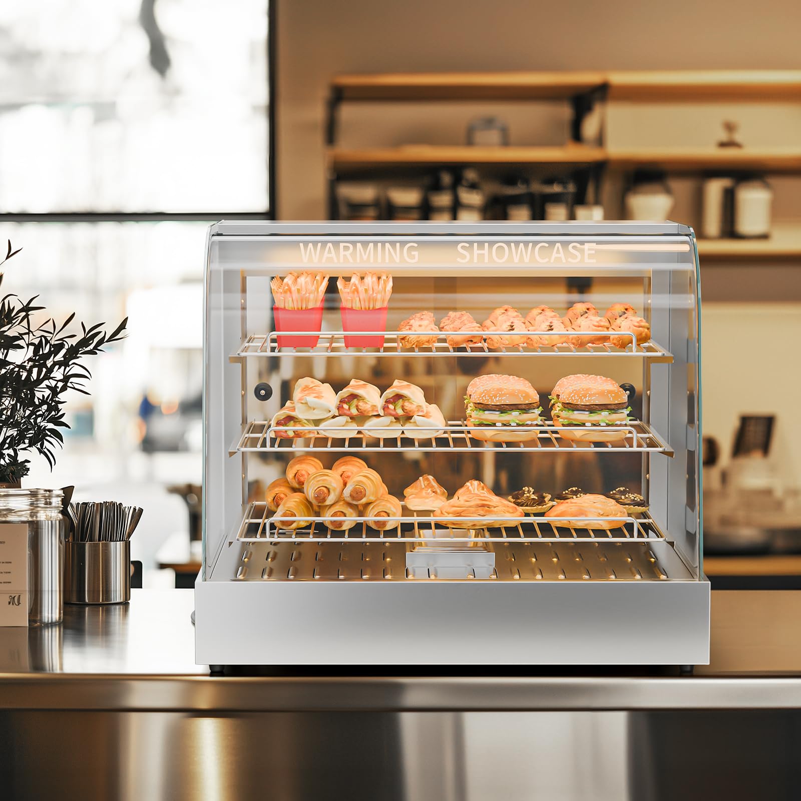 ROVSUN 3-Tier 26" 800W 110V Food Warmer Cabinet for Pizza, Pretzel