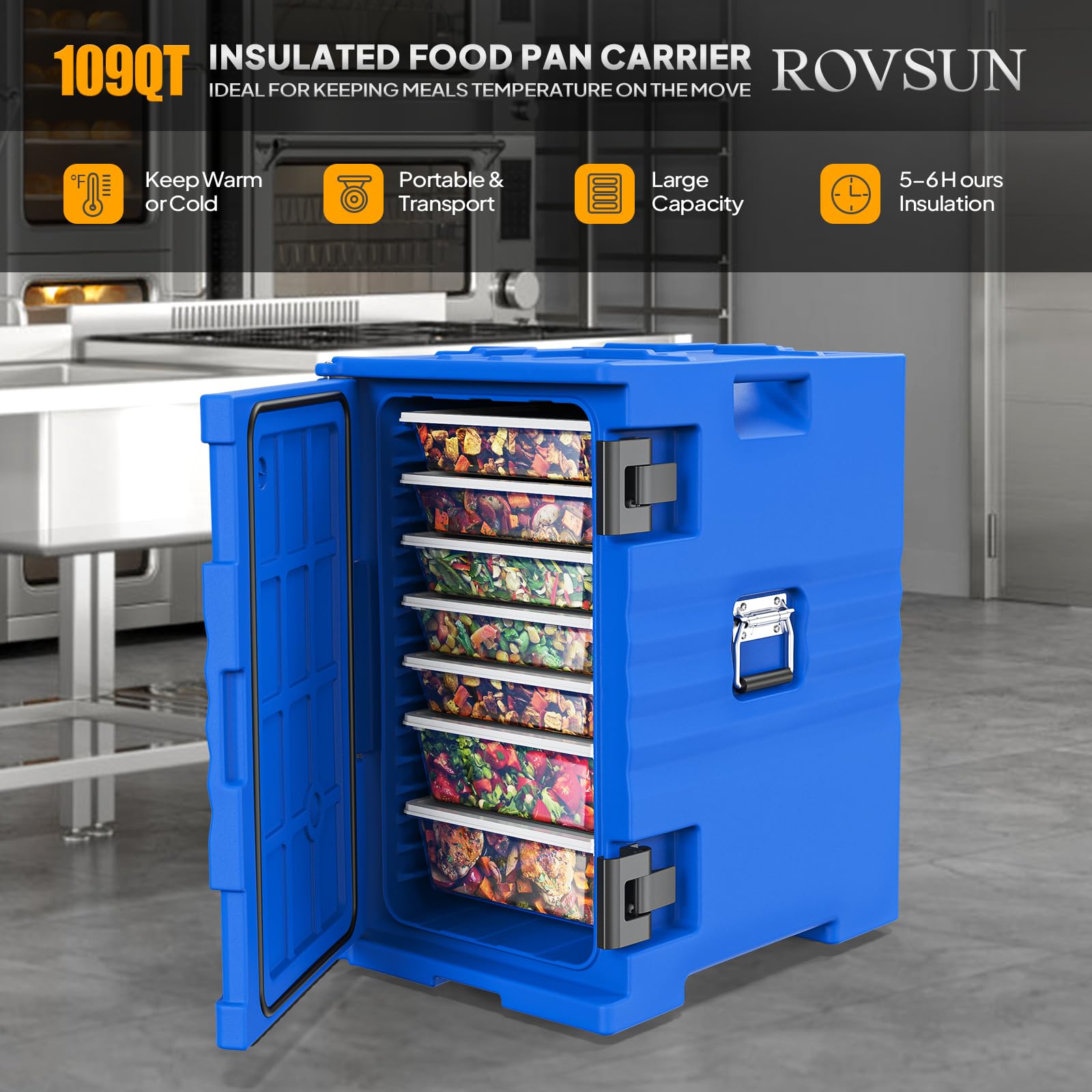 ROVSUN 109 QT Insulated Food Pan Carrier with Wheels Blue