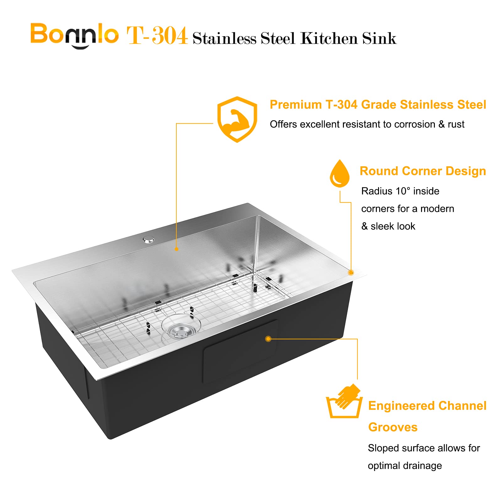 ROVSUN 32" x 22" Drop-in 304 Stainless Steel Sink Kitchen with Protector