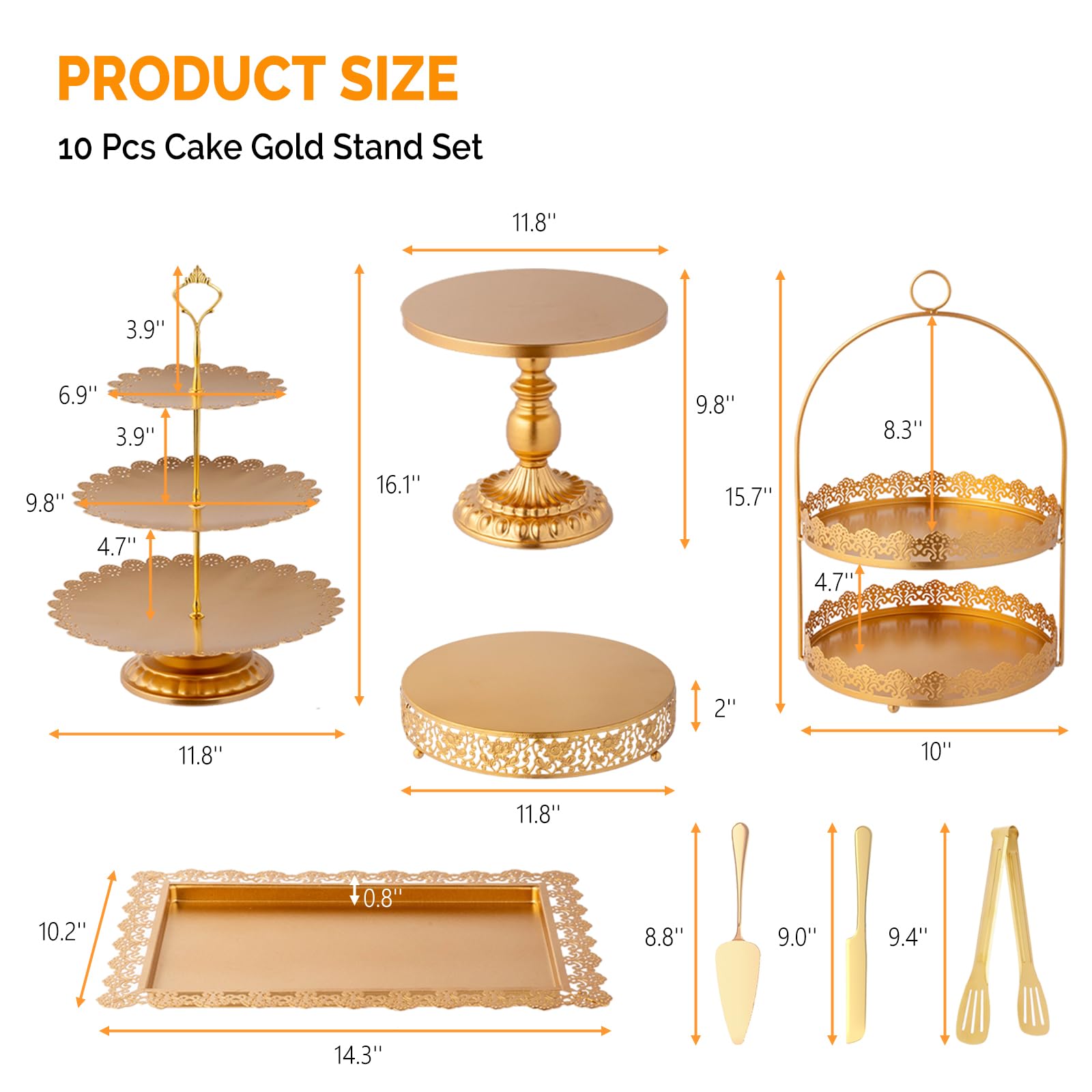 ROVSUN 10 PCS Gold Dessert Table Display Set