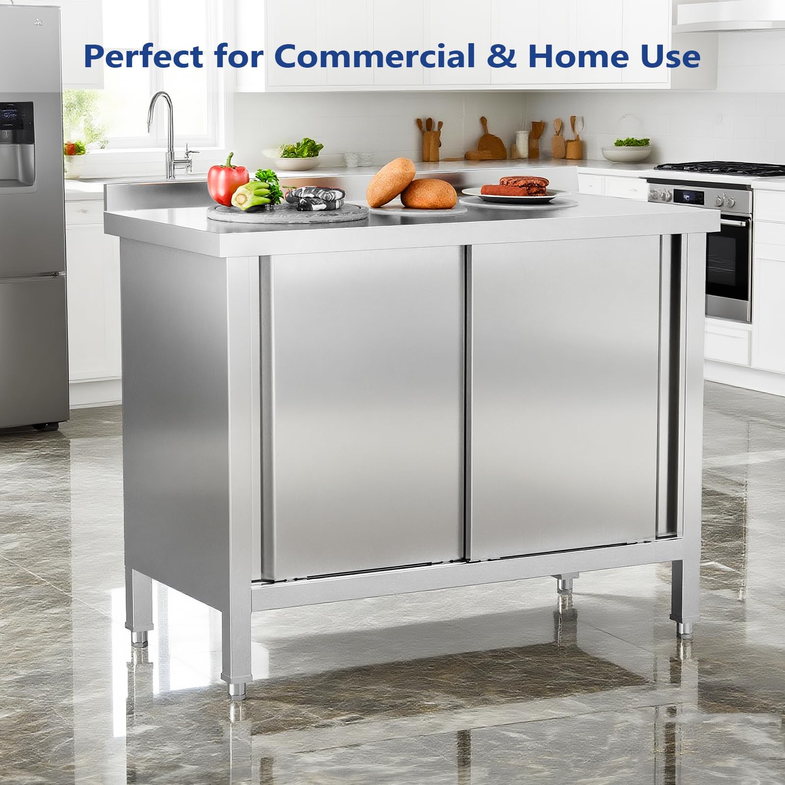 ROVSUN 39" x 19" Stainless Steel Table with Cabinet & Backsplash