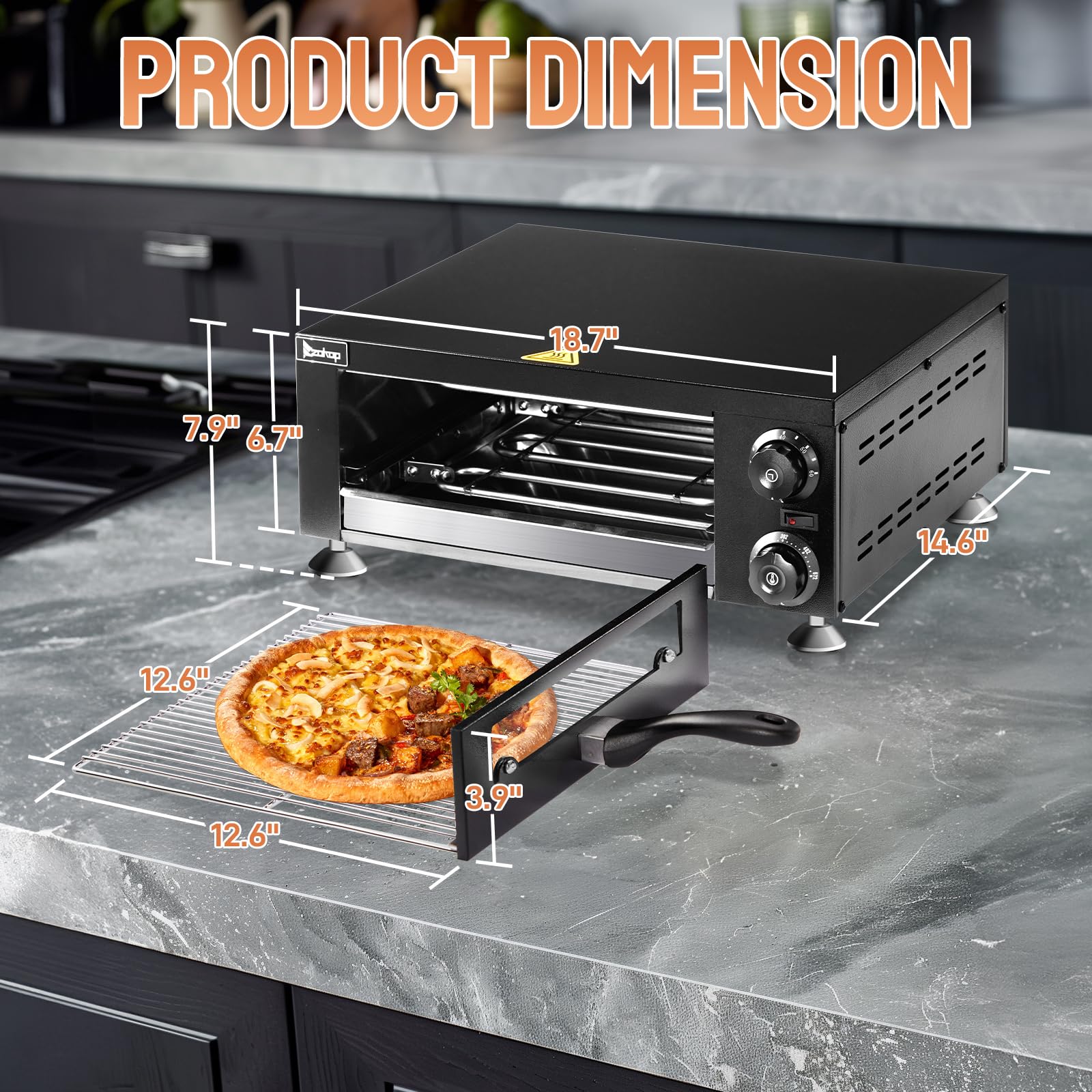 12" 1100W 110V Single Deck Pizza Oven with Visible Window Black