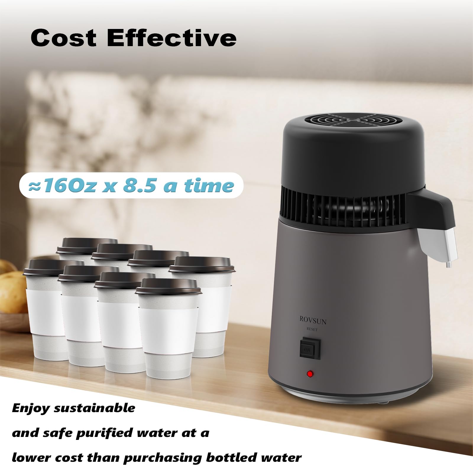 ROVSUN 1.1 Gal 750W 110V Water Distiller Countertop Gray