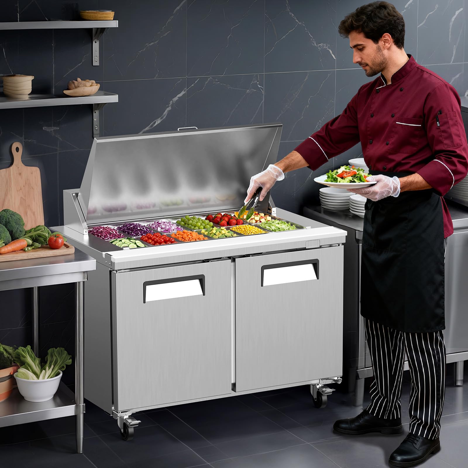 ROVSUN 49" 12-Pan Refrigerated Salad Sandwich Prep Table