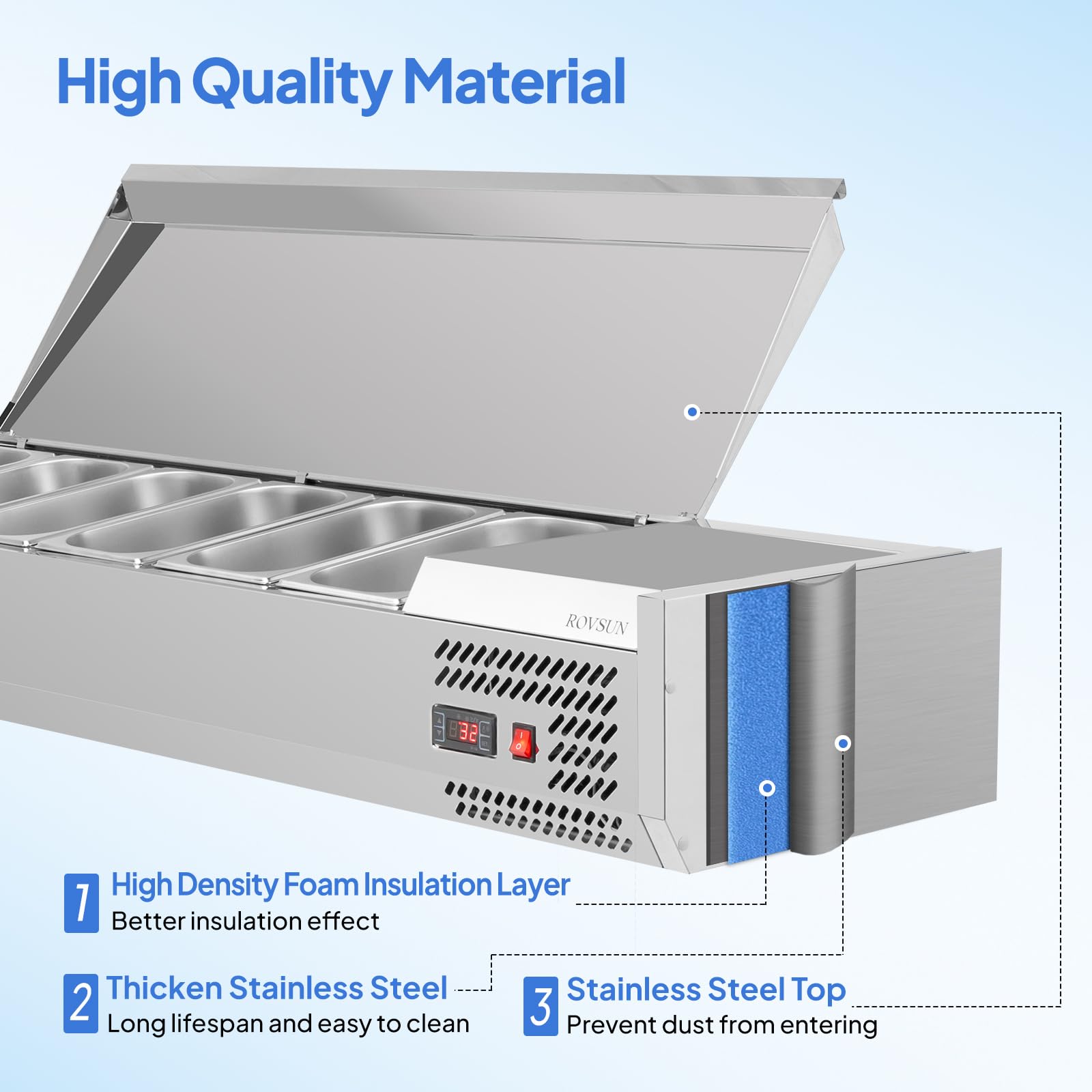 ROVSUN 59" 150W 110V Refrigerated Prep Rail Countertop