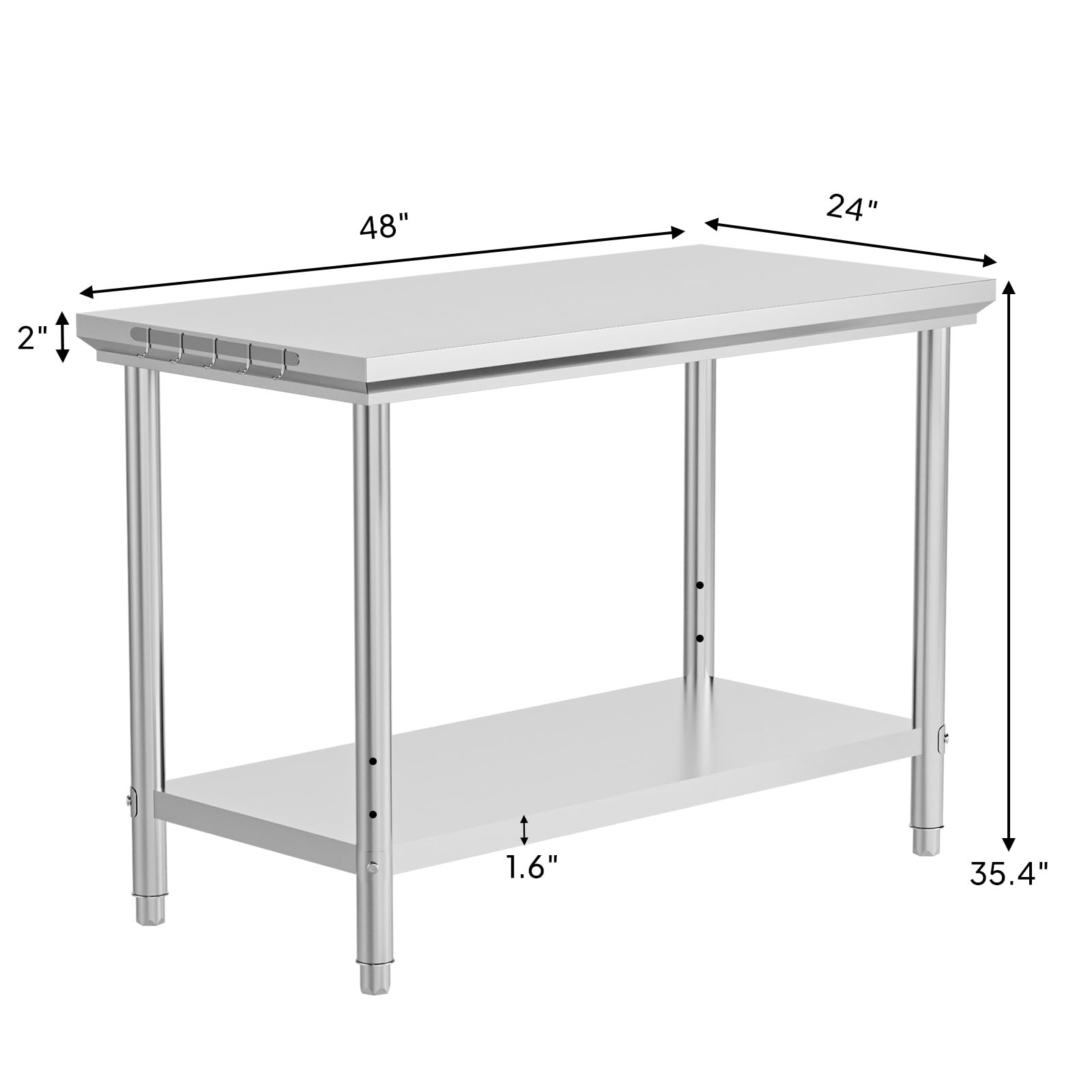 ROVSUN 48" x 24" Stainless Steel Table with Hooks & Undershelf