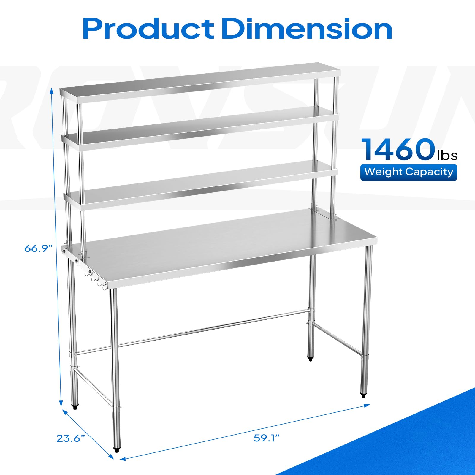 ROVSUN 60" X 24" Stainless Steel Table with Overshelves