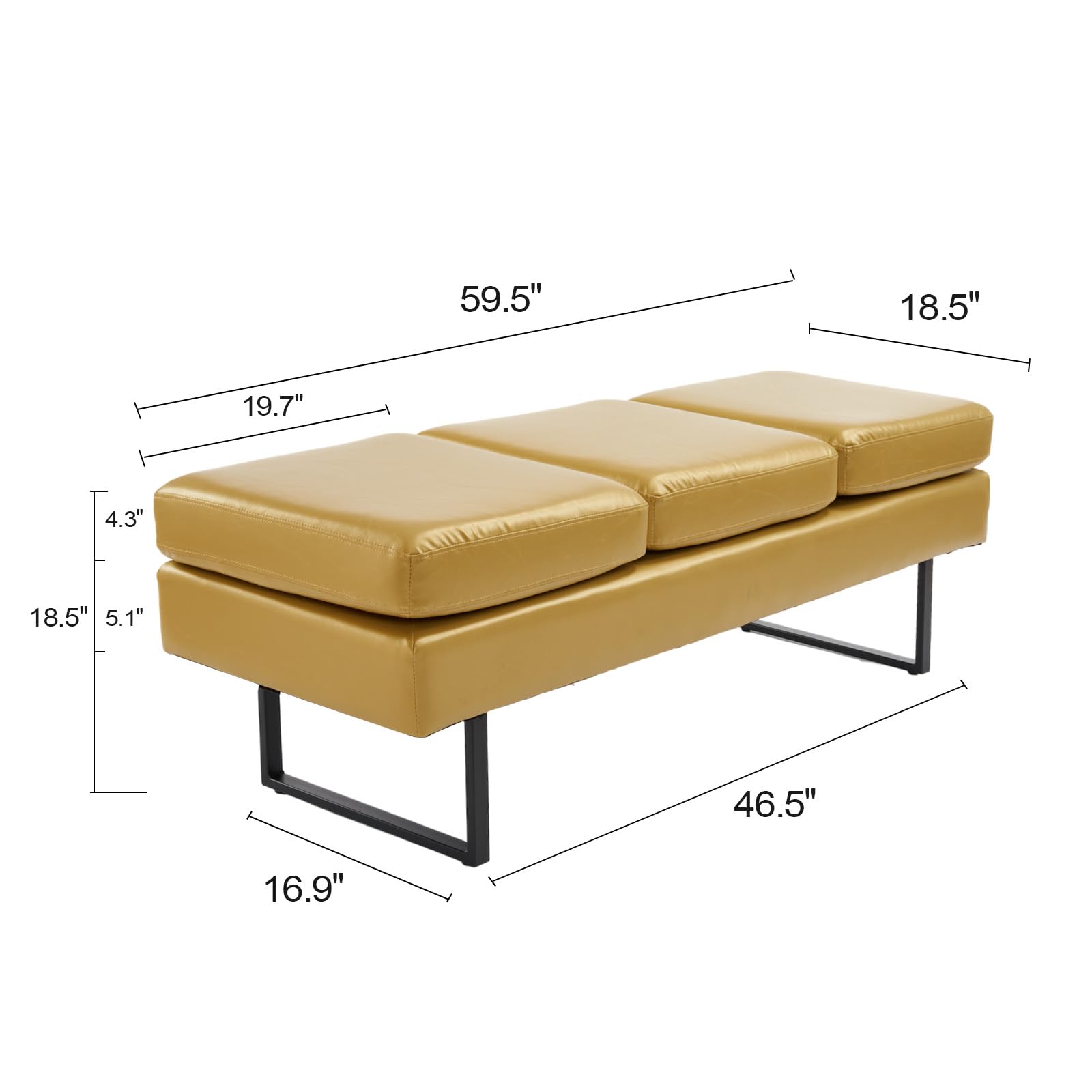 59.5" Waiting Chair Bench Seating Faux Leather Gold