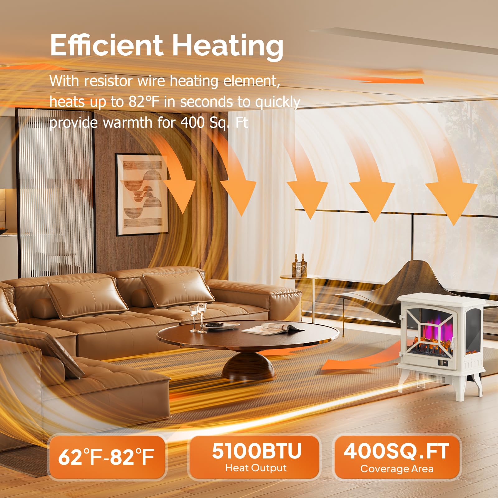 ROVSUN 23" High 1400W 120V Electric Fireplace Stove with Remote Milky White