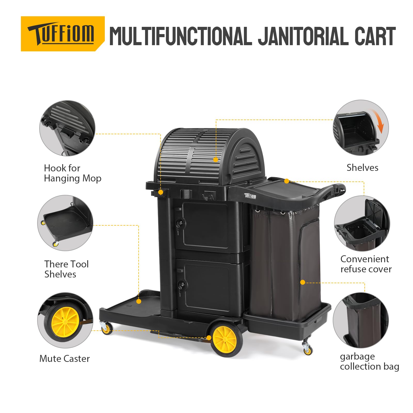 51" Janitorial Cart Cleaning Cart with Key-Locking Cabinet