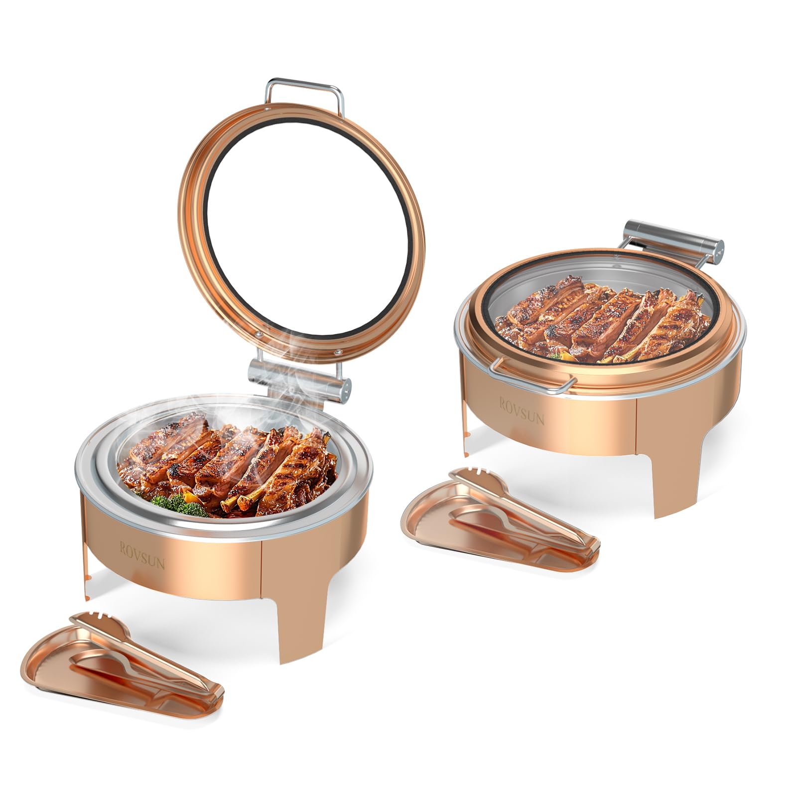 ROVSUN 6 QT Round Rose Gold Chafing Dish Buffet Set with Serving Tong