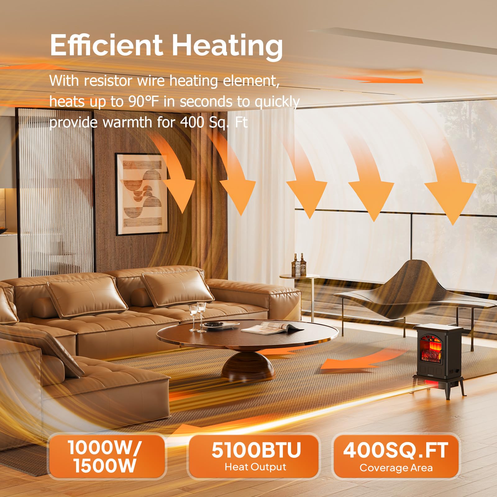 ROVSUN 22" High 1500W 120V Electric Fireplace Stove Black