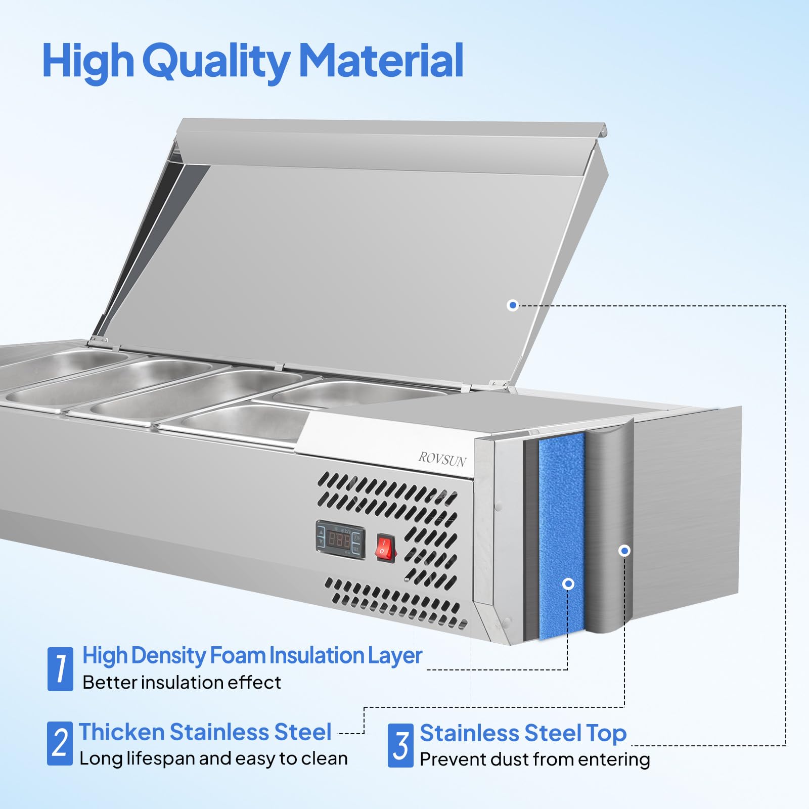 ROVSUN 47" 150W 110V Refrigerated Prep Rail Countertop