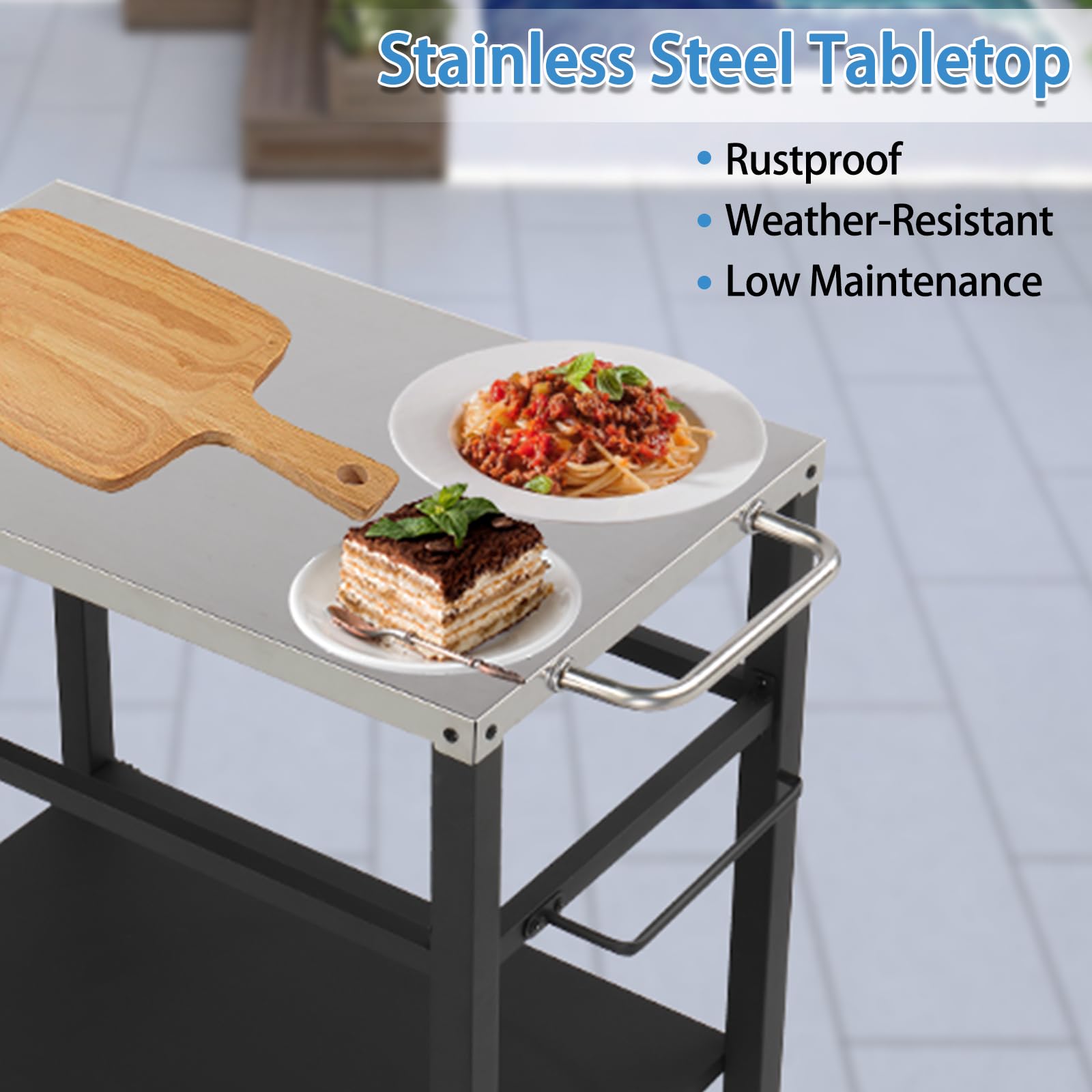 ROVSUN 44" Outdoor Grill Cart with Mesh Racks Silver