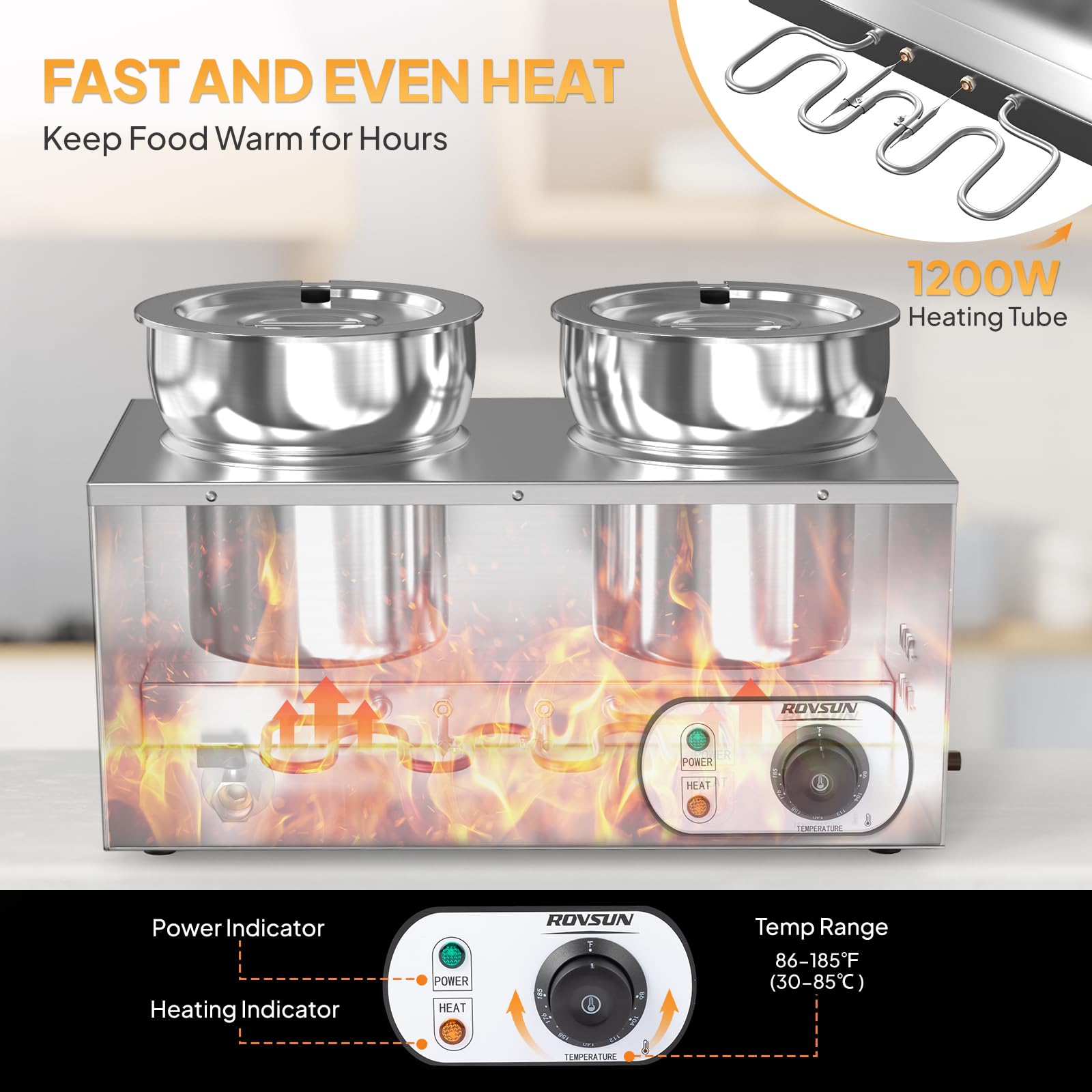 ROVSUN 15 QT 1,200W 110V Electric Soup Warmer Steam Table Countertop