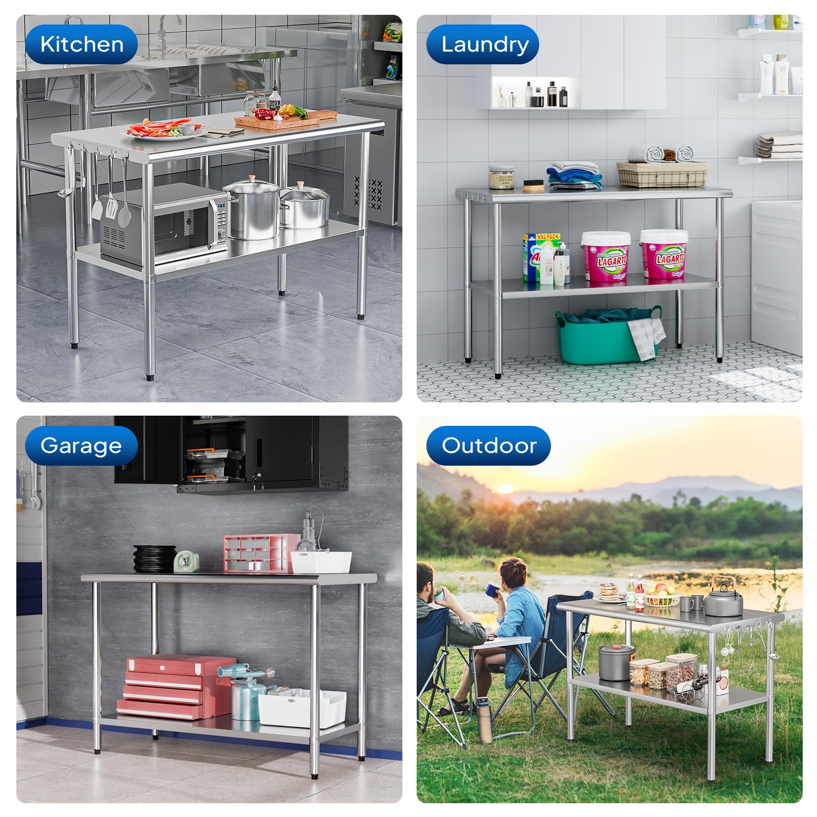 ROVSUN 47" x 24" Stainless Steel Table with Undershelf