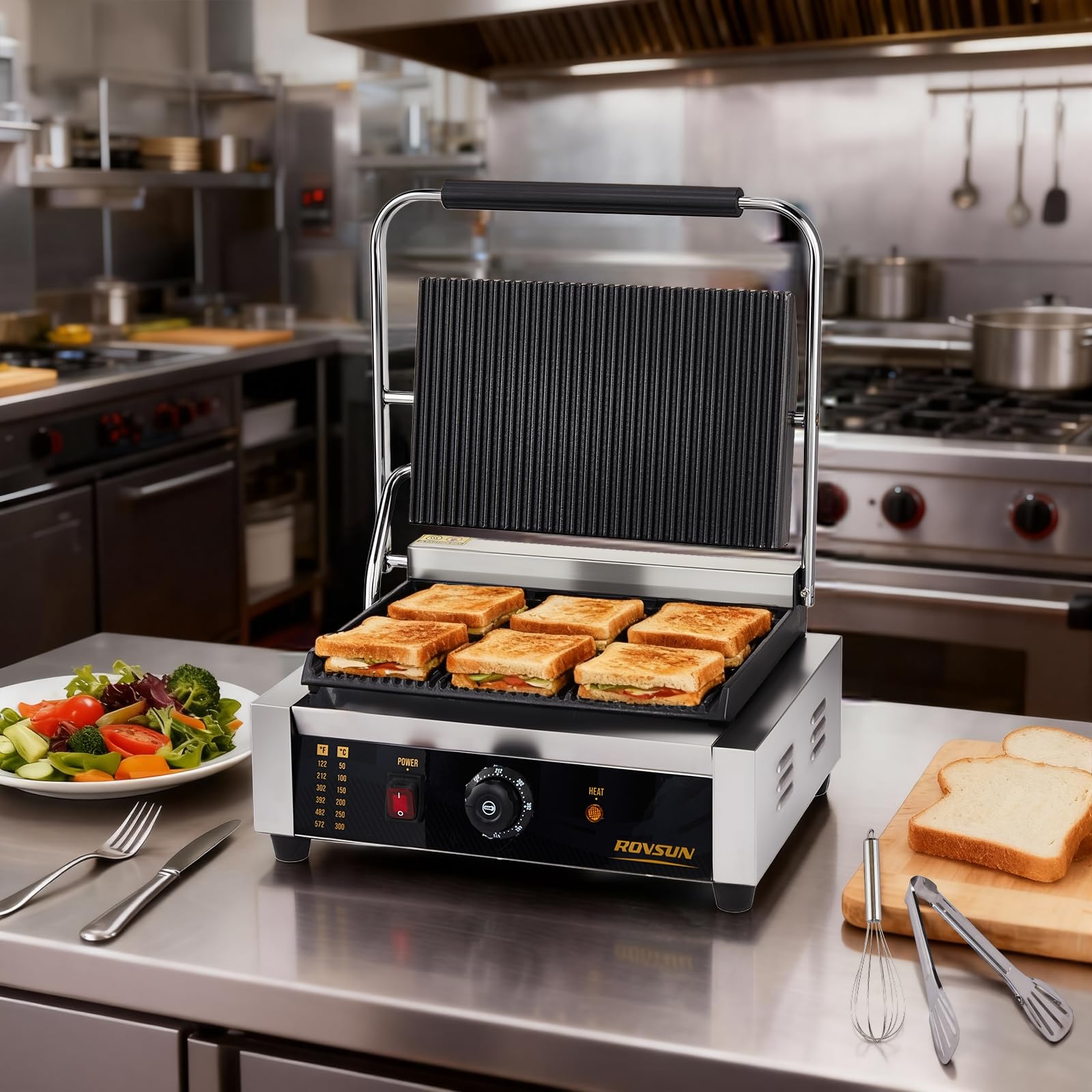ROVSUN 17" 2200W 110V Commercial Panini Press Grill with Adjustable Temp