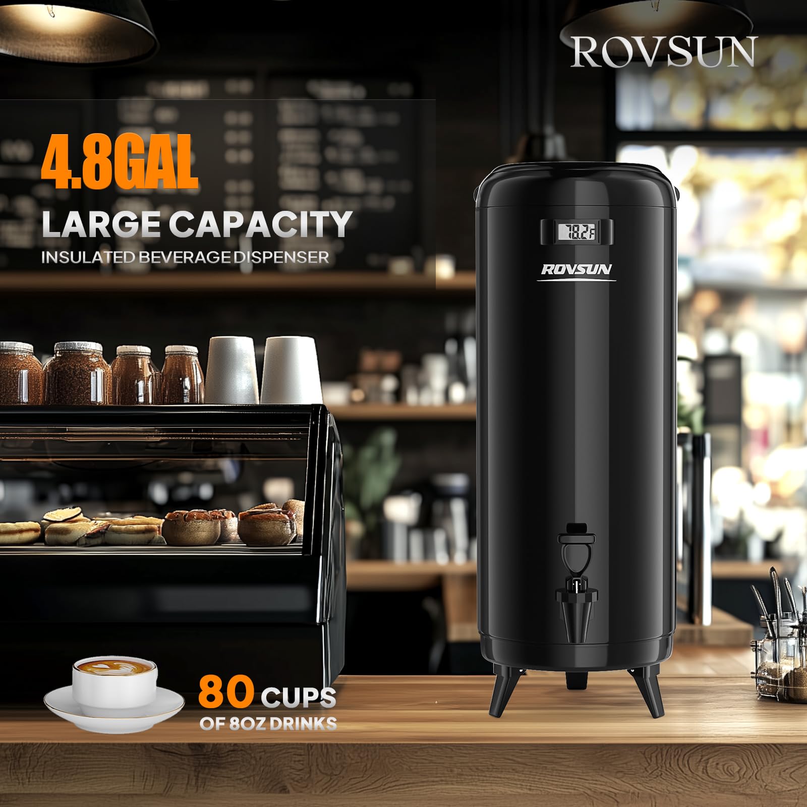 ROVSUN 4.8 Gallon Stainless Steel Insulated Beverage Dispenser Black