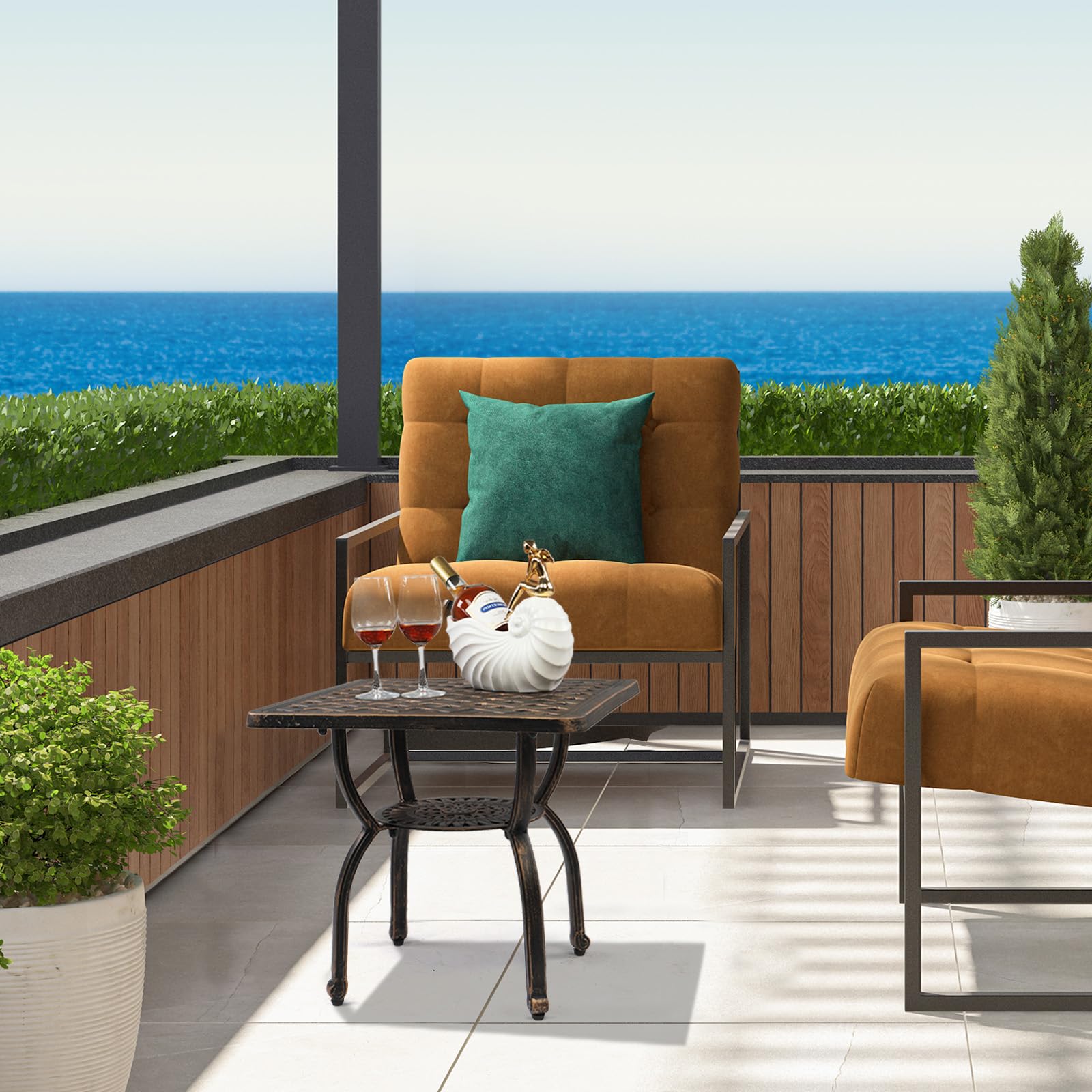 22" Sqaure Cast Aluminum Outdoor Side Table Bronze