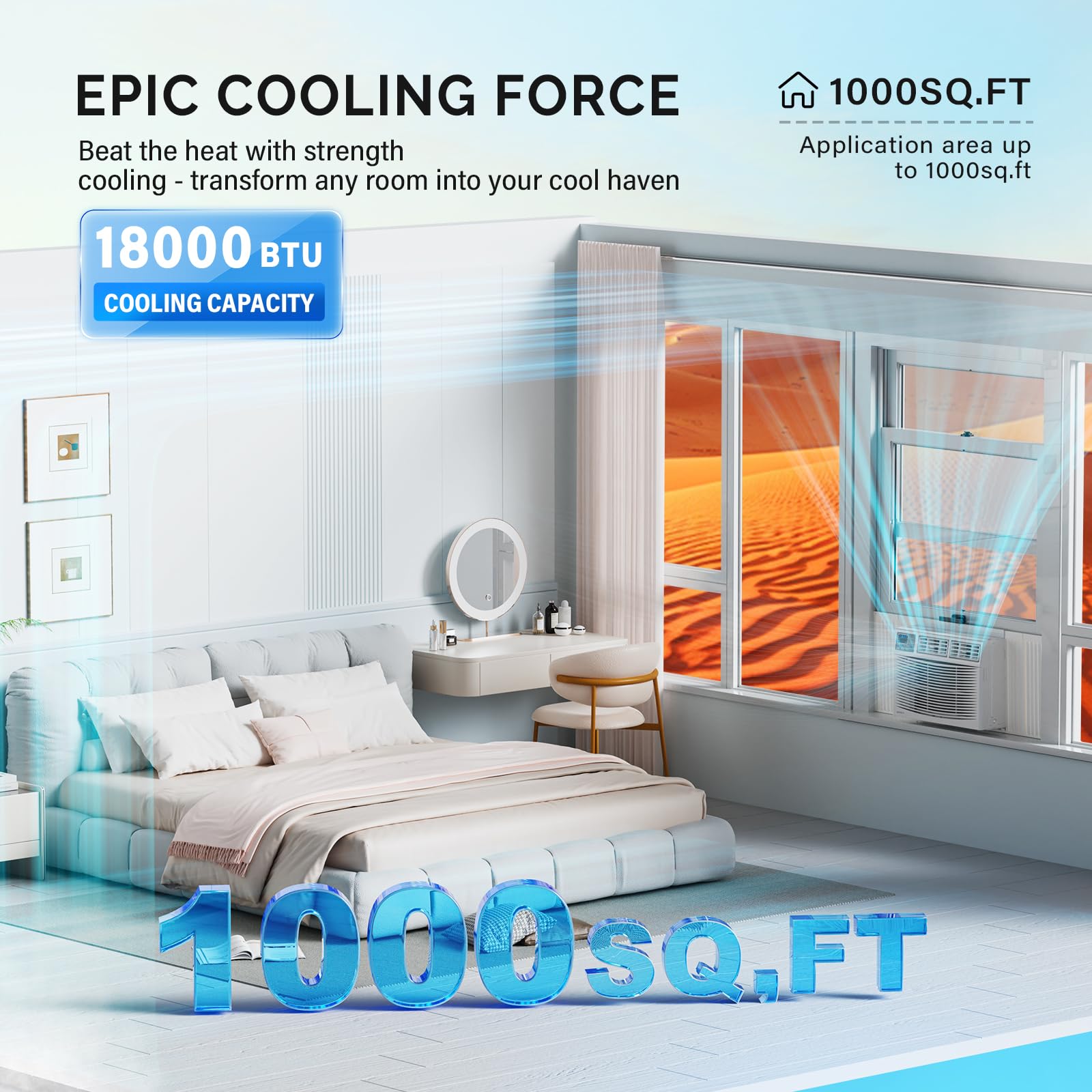 ROVSUN 18000 BTU Air Conditioner Window Unit, 3-in-1 Window AC Unit Cooler, Dehumidifier & Fan with Timer, Remote Control & Installation Kit, Cooling Rooms up to 1000 Sq. Ft, 230V/60Hz, White & Grey