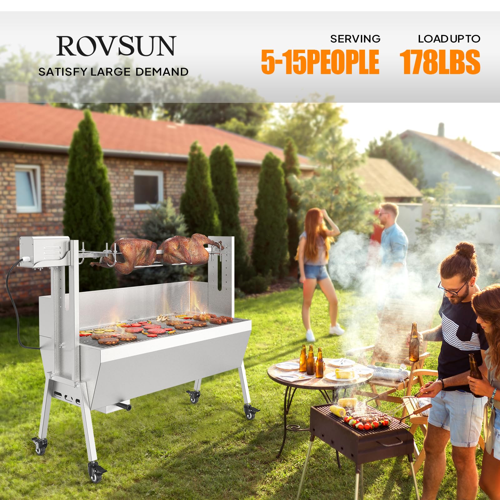ROVSUN 35" 25W 110V Electric Rotisserie Grill Kit with Wind Baffle