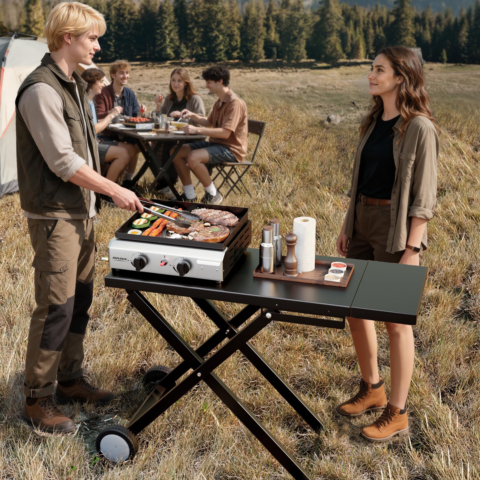 ROVSUN 2-Burner 20,000 BTU Foldable Propane Griddle with Wheels