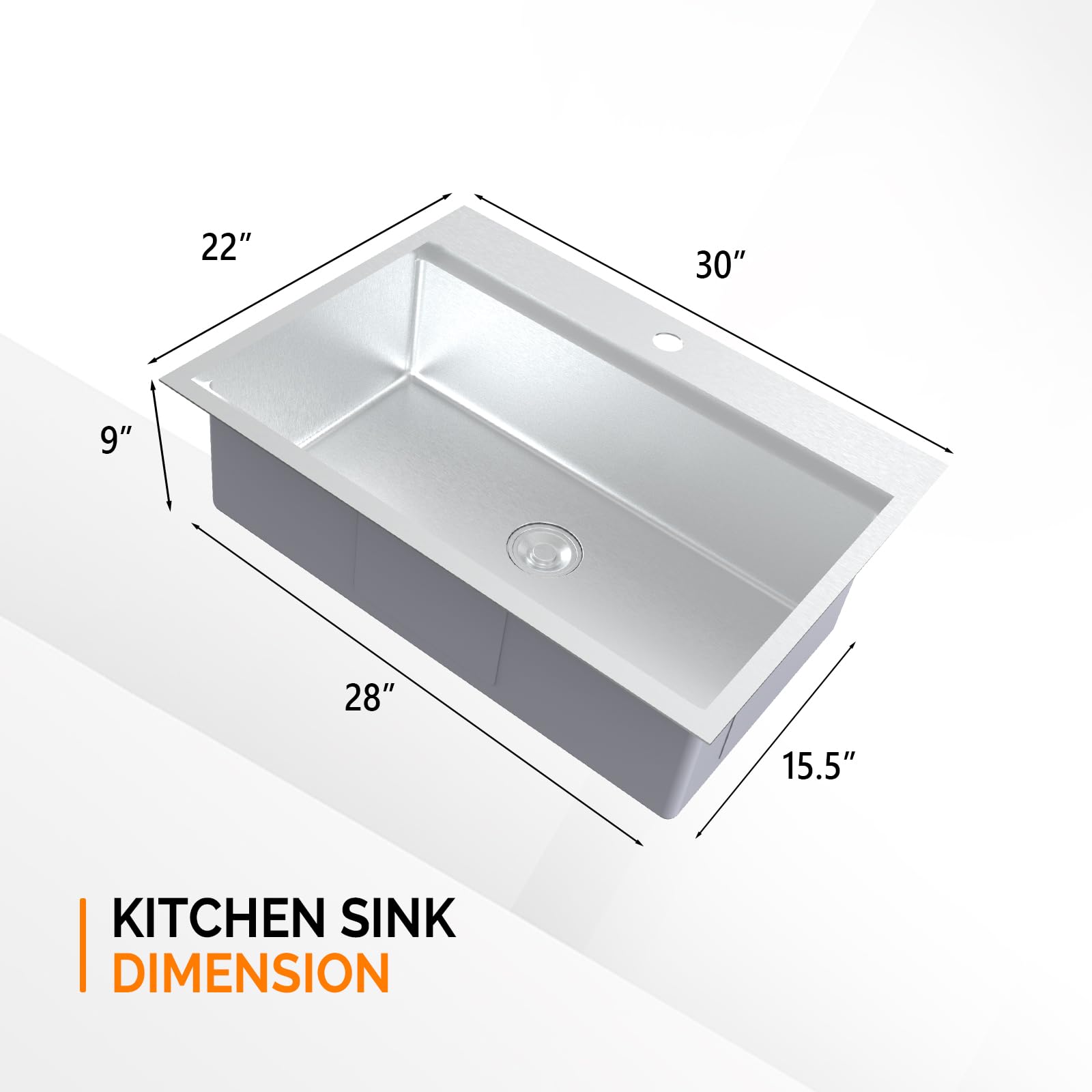 ROVSUN 30" x 22" Drop-in Stainless Steel Sink for Kitchen Silver