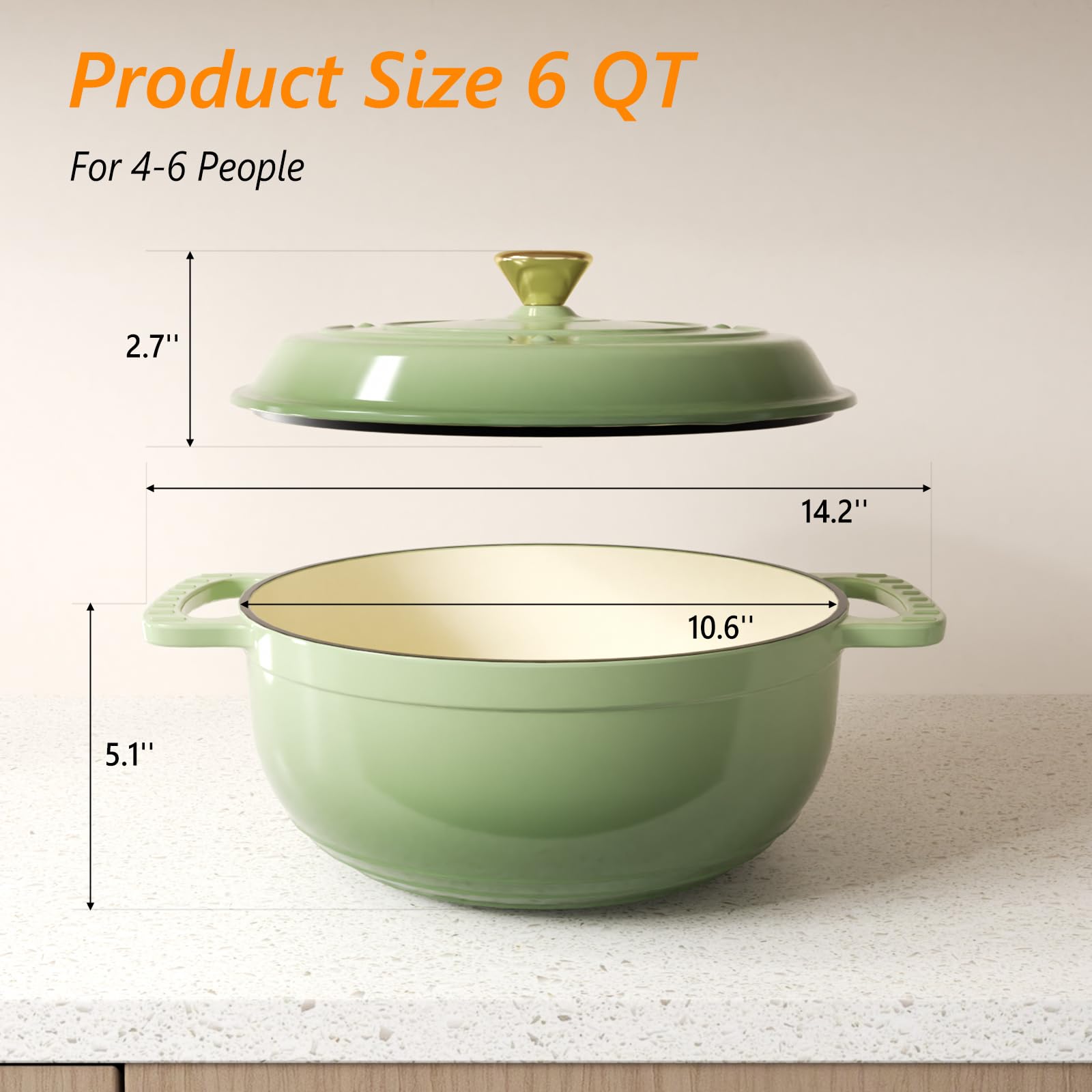 ROVSUN 6 QT Enameled Cast Iron Round Dutch Oven Sage Green