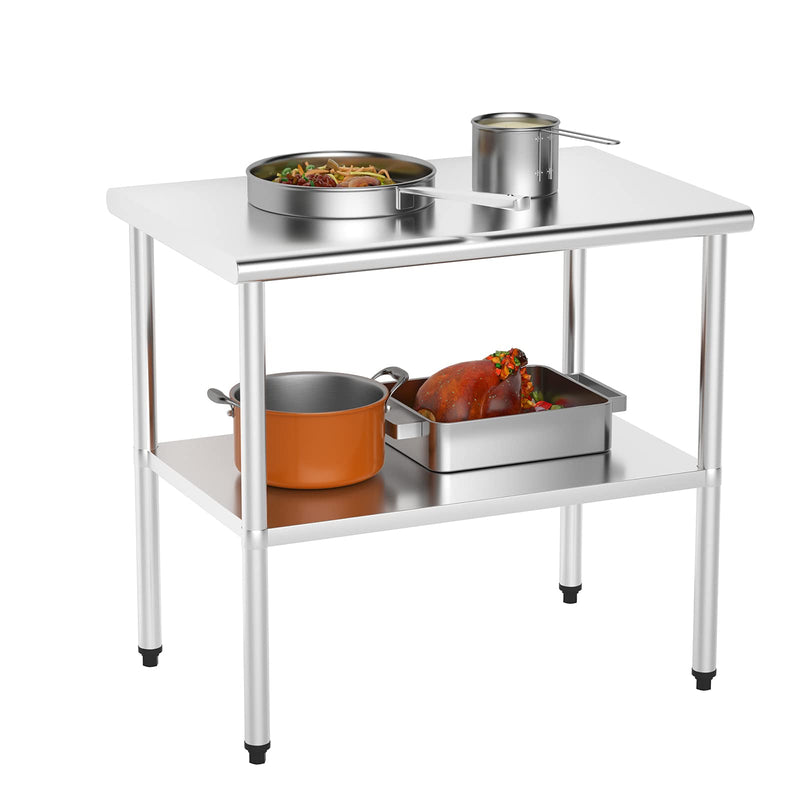 ROVSUN 36 x 24 Inch Stainless Steel Table with Undershelf