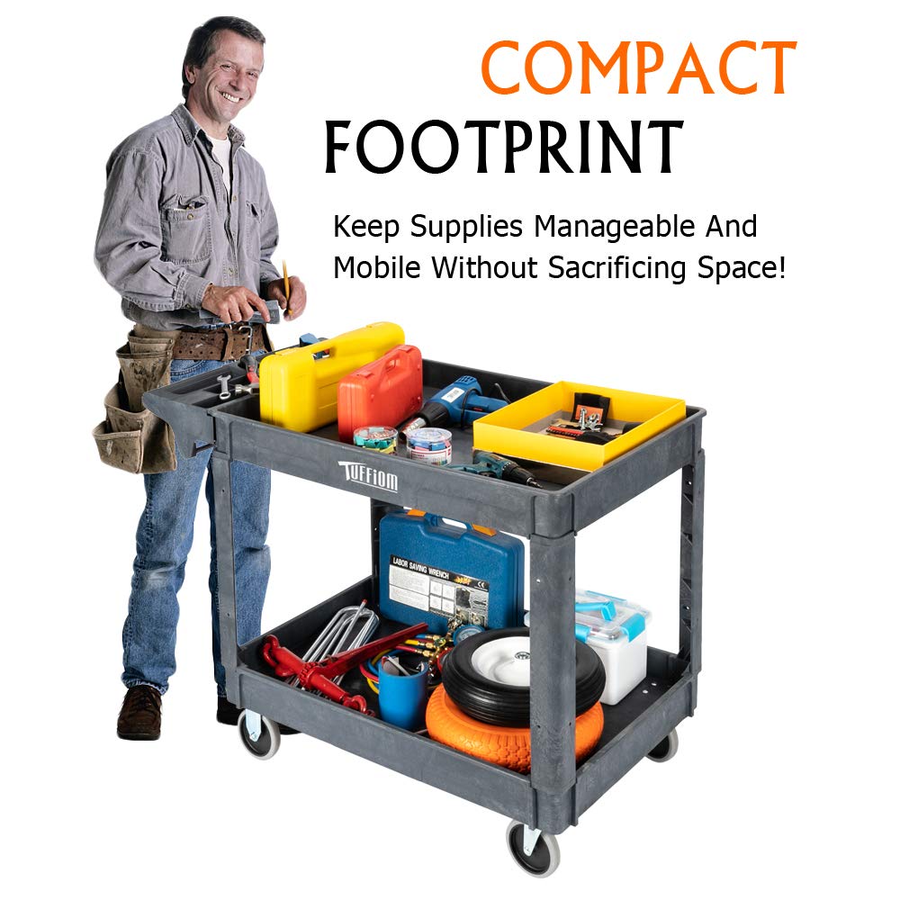 2-Tier 47" x 26" 550 lb. Capacity Plastic Utility Cart with Wheels Grey