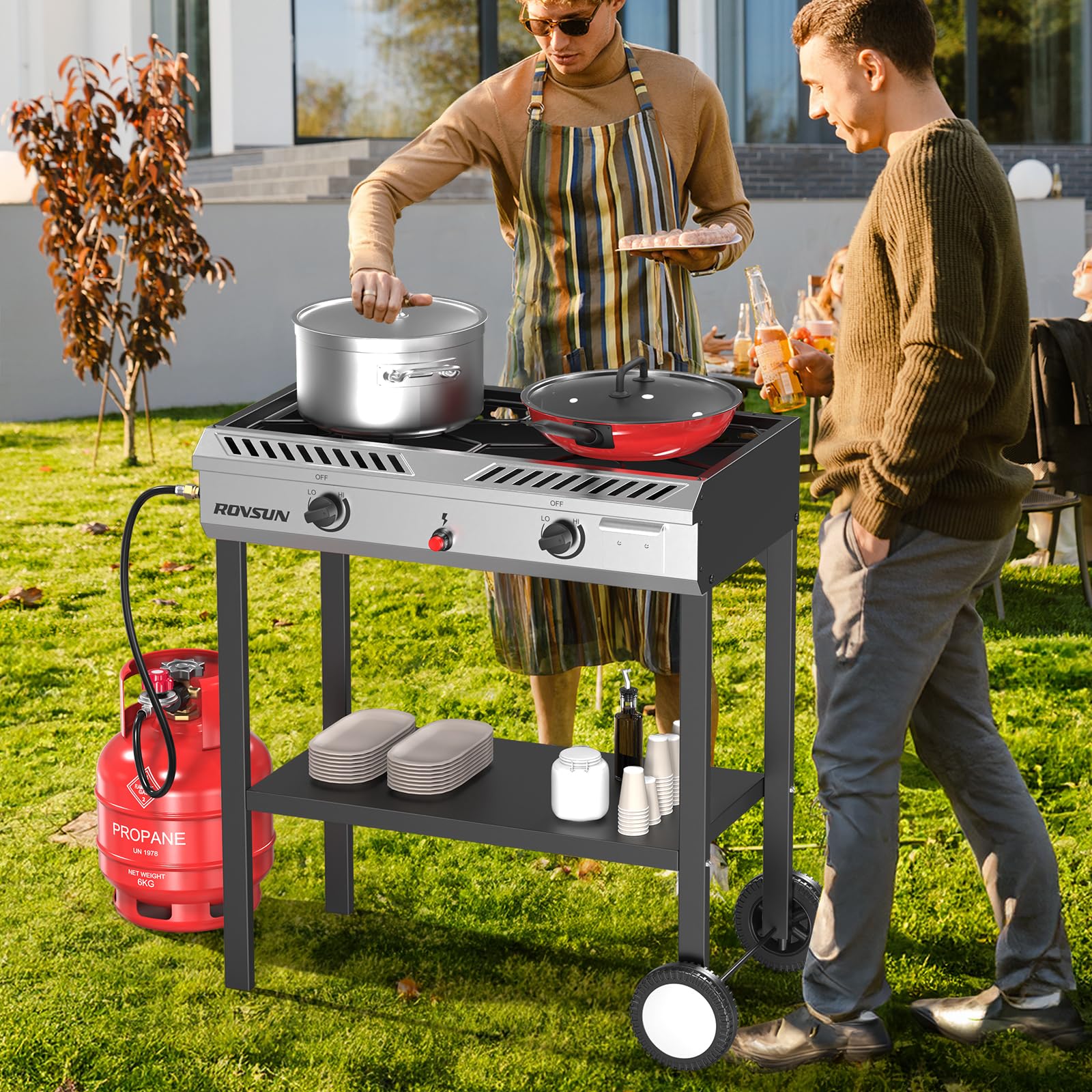 ROVSUN 2 Burner 150,000 BTU Gas Propane Stove with Wheels