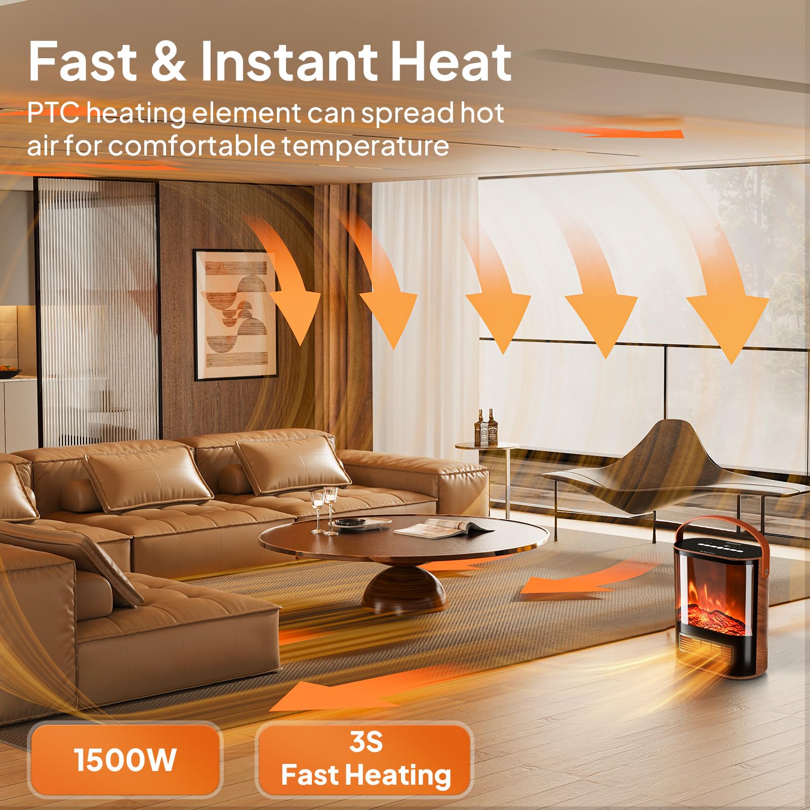ROVSUN 1,500W 120V Electric Fireplace Heater with Remote & Timer