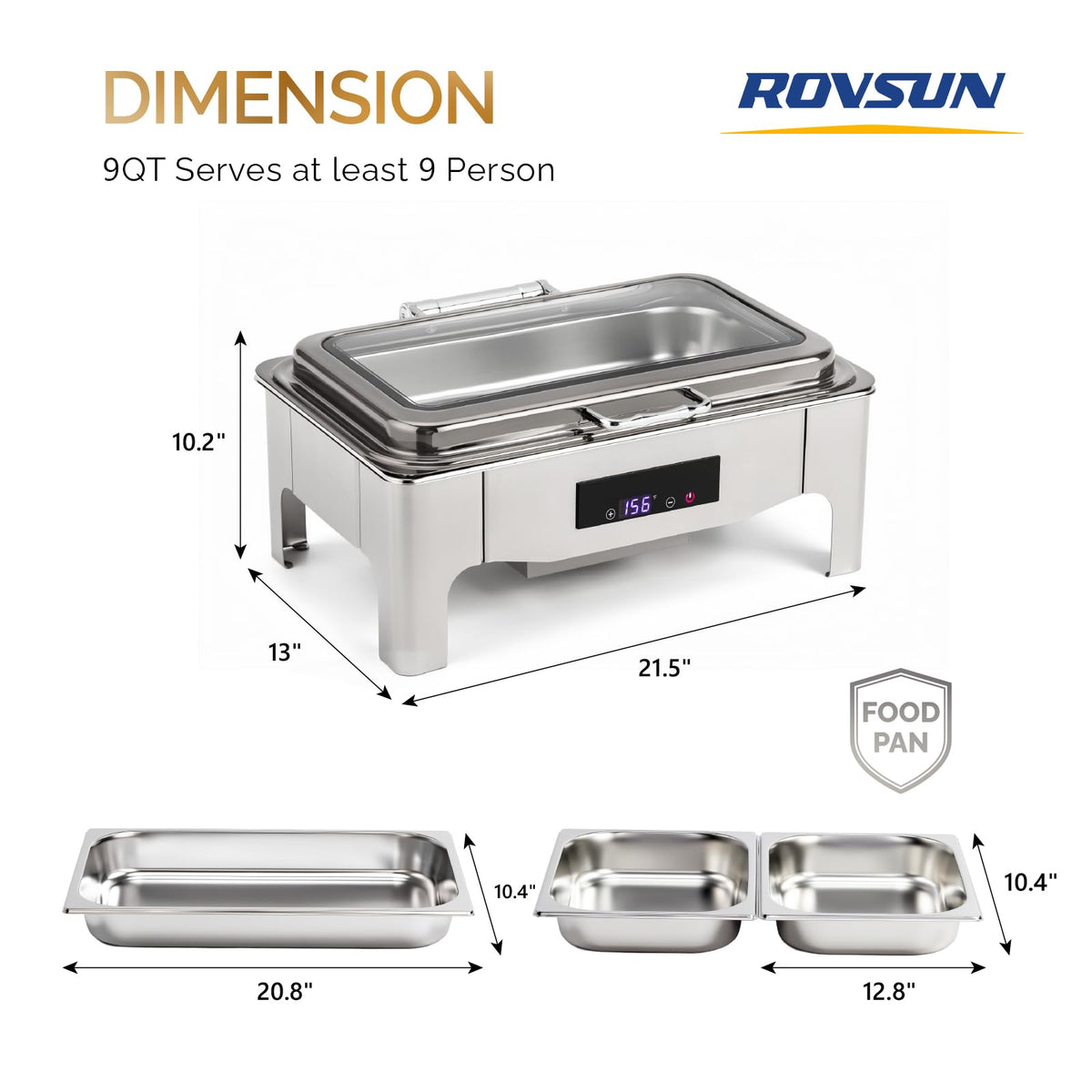 ROVSUN 9 QT Electric Silver Chafing Dish Buffet Set with Temp Display