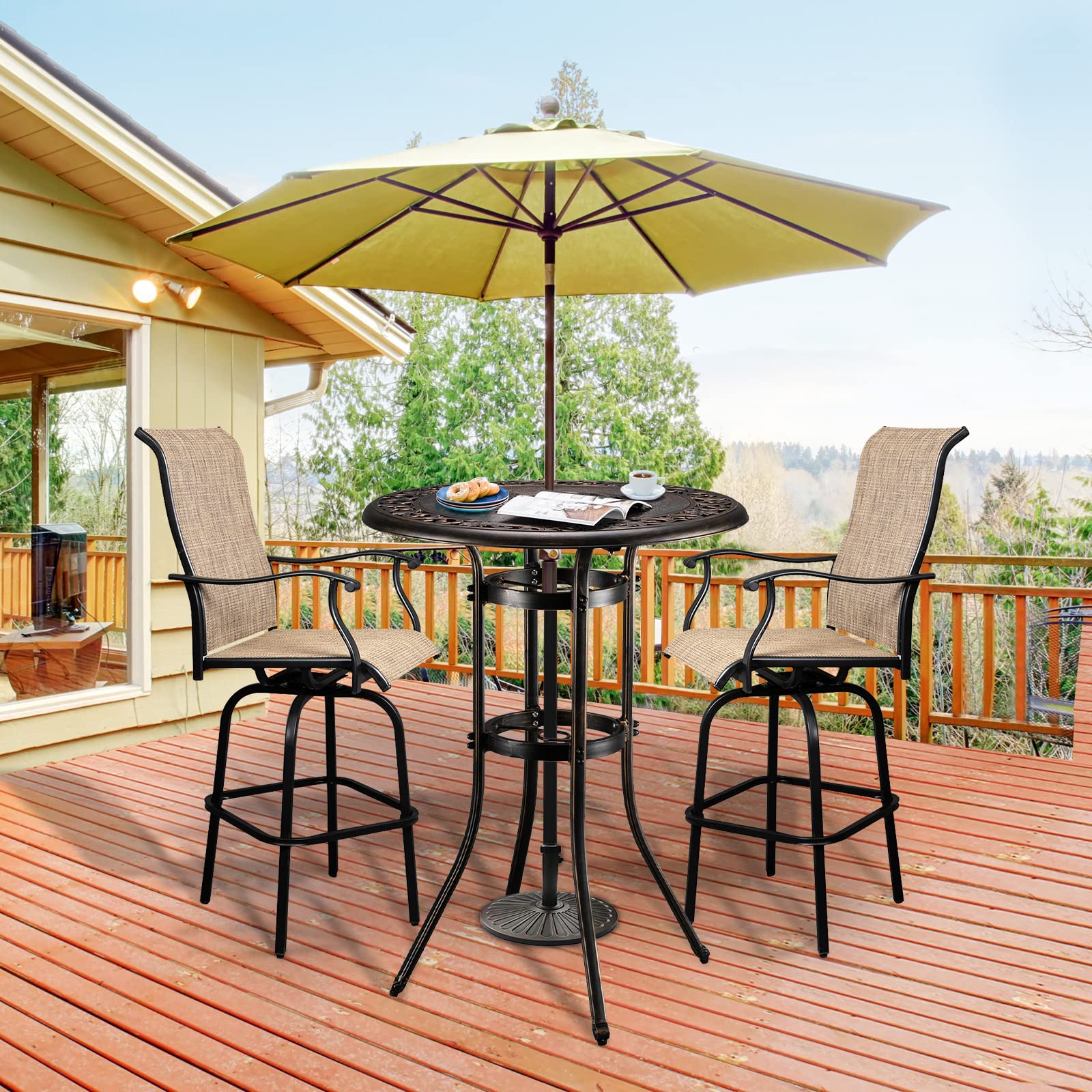 32" Round Outdoor Bar Table with Umbrella Hole Bronze