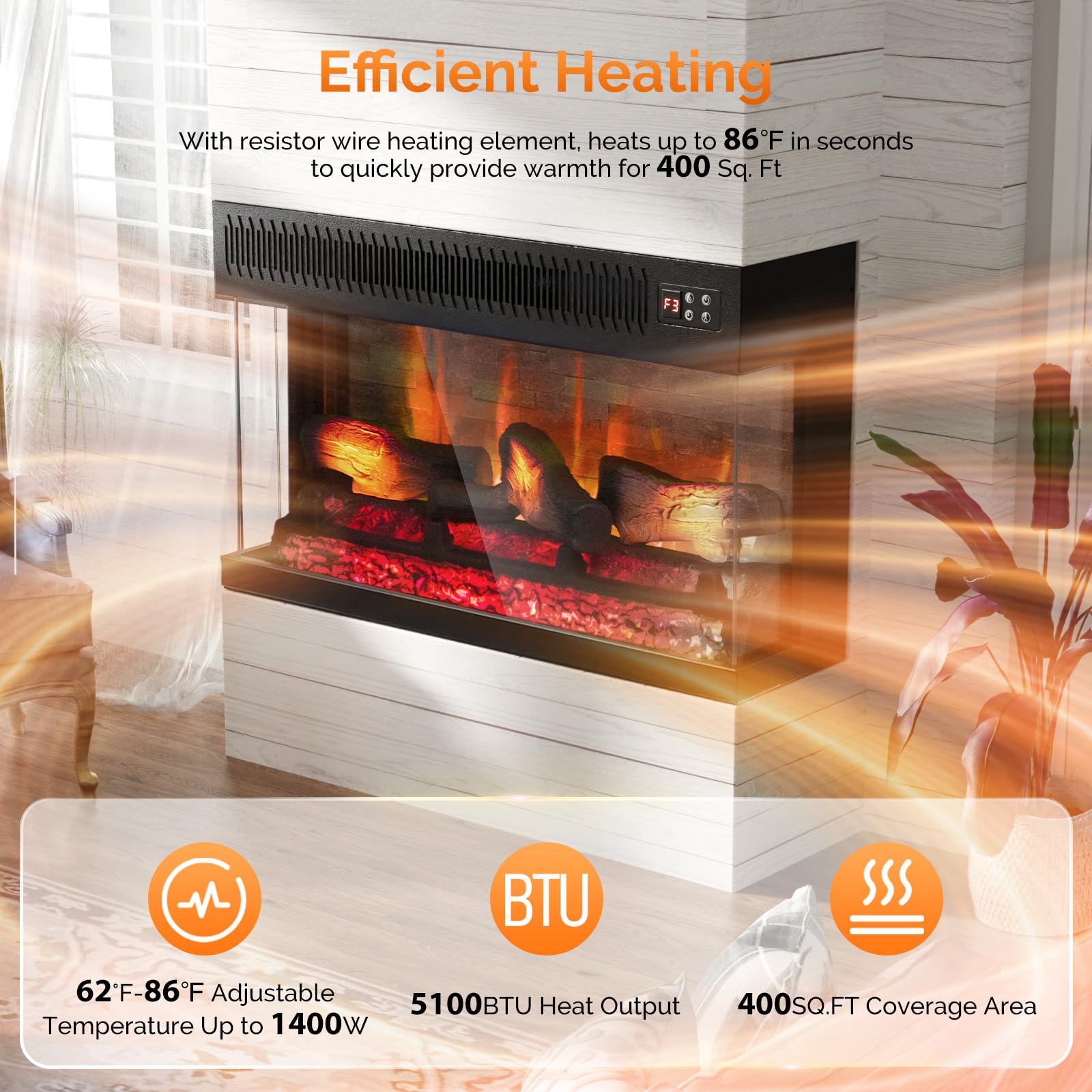 ROVSUN 28" 1400W 120V Electric Fireplace Insert with Remote Control