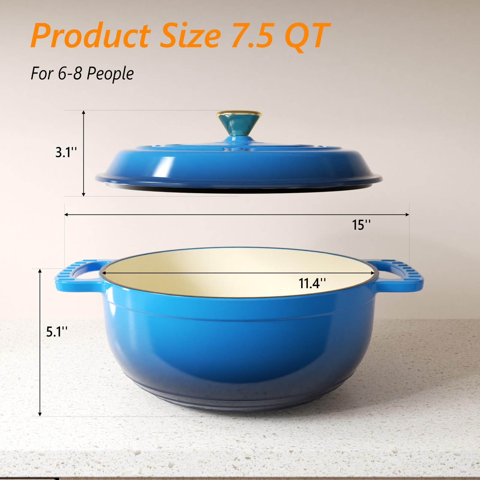 ROVSUN 7.5 QT Enameled Cast Iron Round Dutch Oven Blue