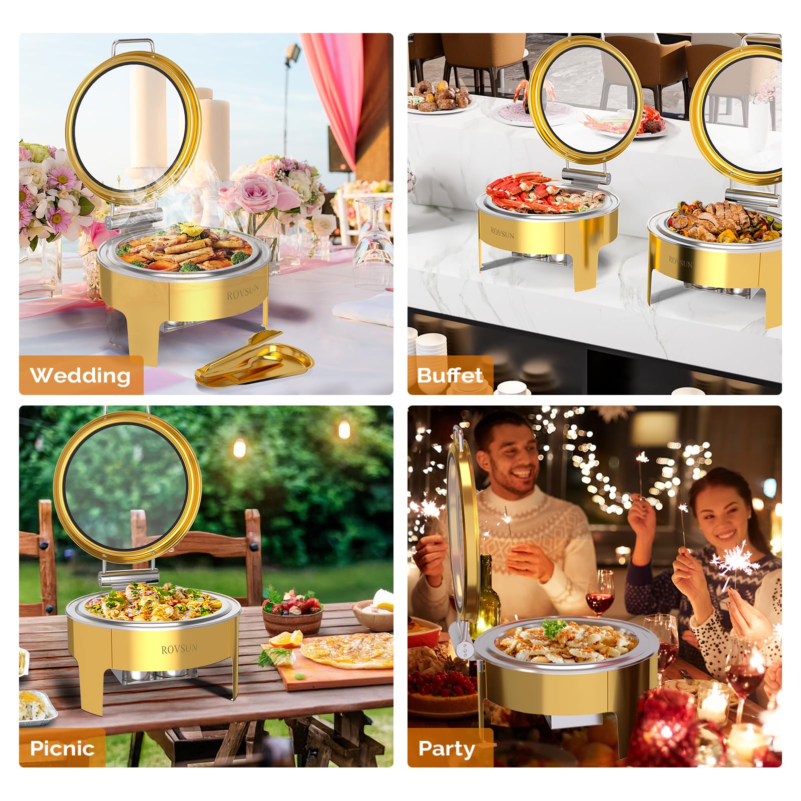 ROVSUN 6 QT Round Gold Chafing Dish Set with Serving Tong