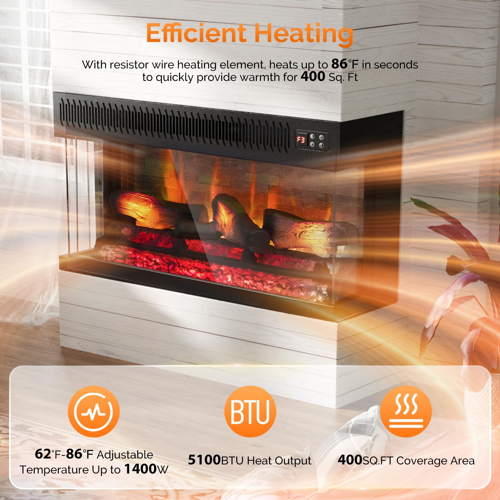 ROVSUN 36" 1400W 120V Electric Fireplace Insert with Remote Control