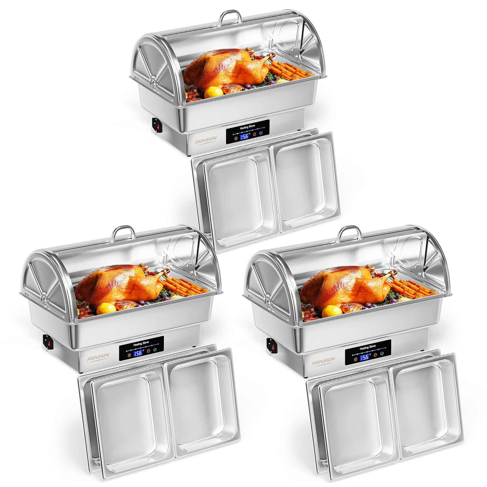 ROVSUN 9 QT Roll Top Stainless Steel Electric Chafing Dish Buffet Set with Temp Control