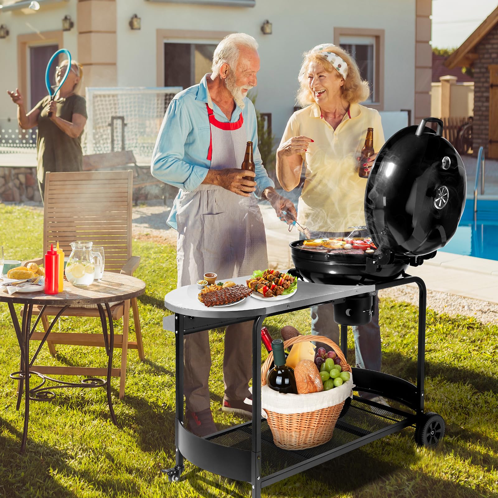 ROVSUN Movable Charcoal Grill with Fully Functional Cart