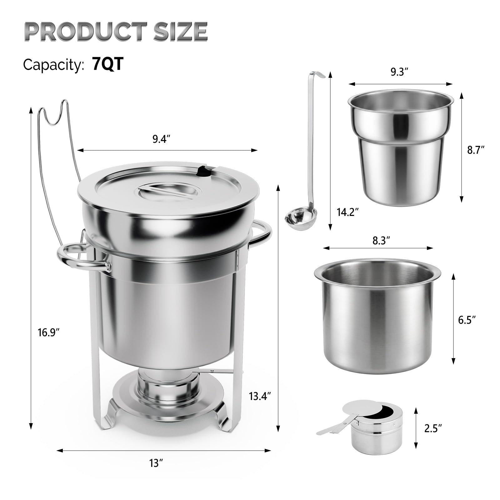ROVSUN 7 QT Round Silver Buffet Soup Chafer with Lid Holder