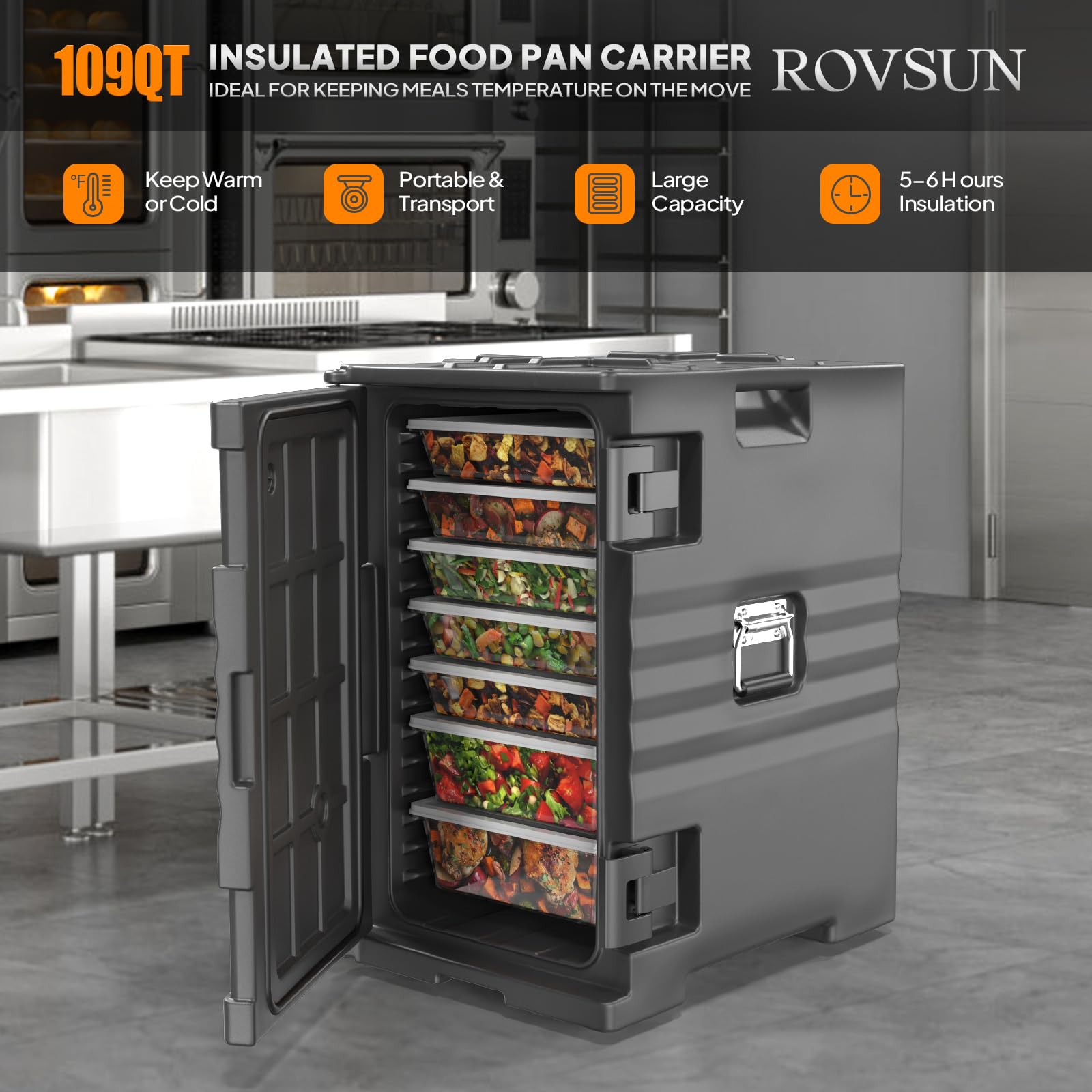 ROVSUN 109 QT Insulated Food Pan Carrier with Wheels Black